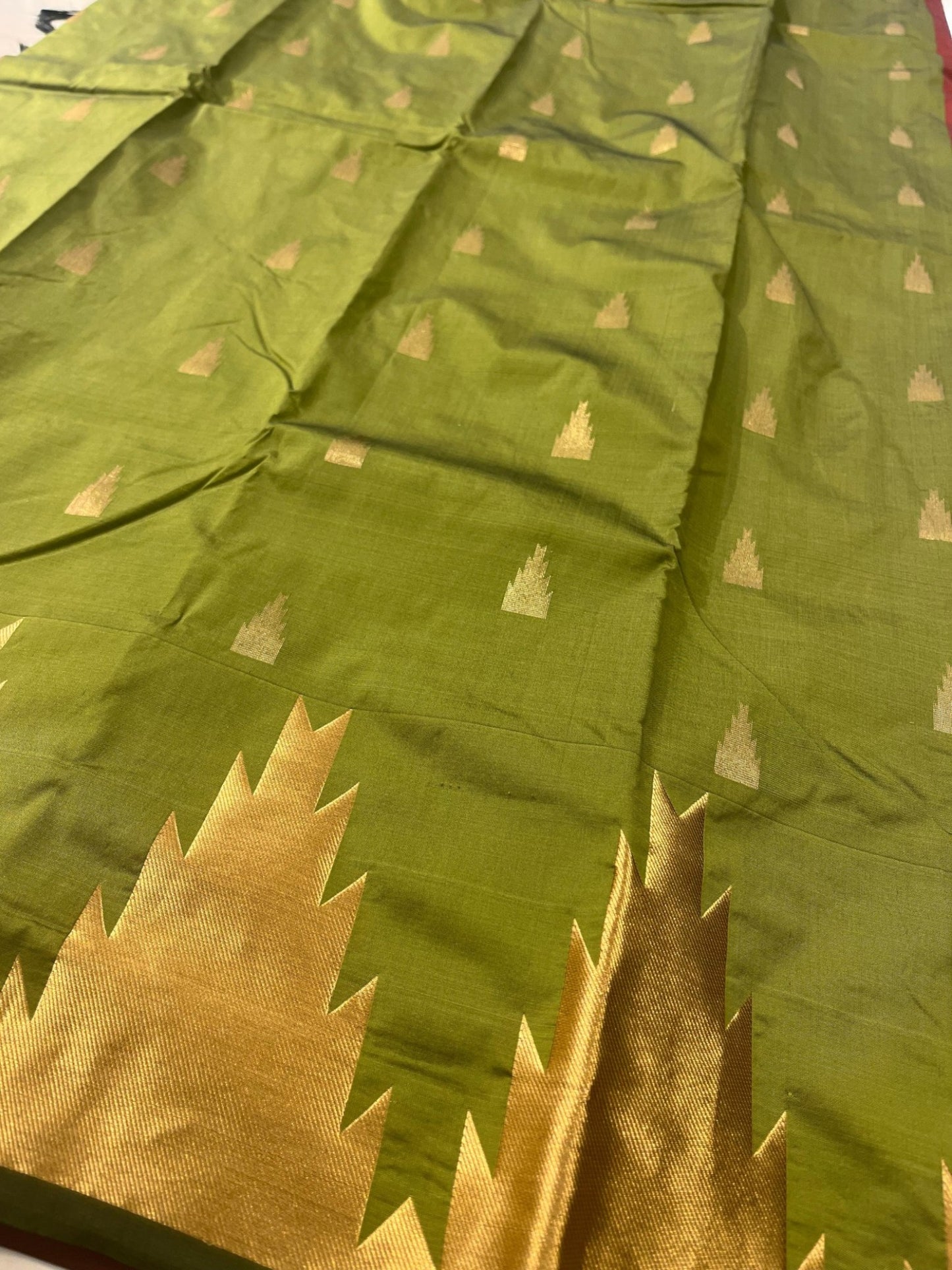 Southloom Silk Saree with Golden Temple Work On Body And Border In Olive Green SL559