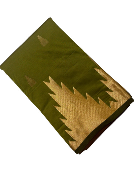 Southloom Silk Saree with Golden Temple Work On Body And Border In Olive Green SL559