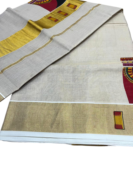 Southloom Kerala Tissue Kasavu Saree with Theyyam Mural Printed Design