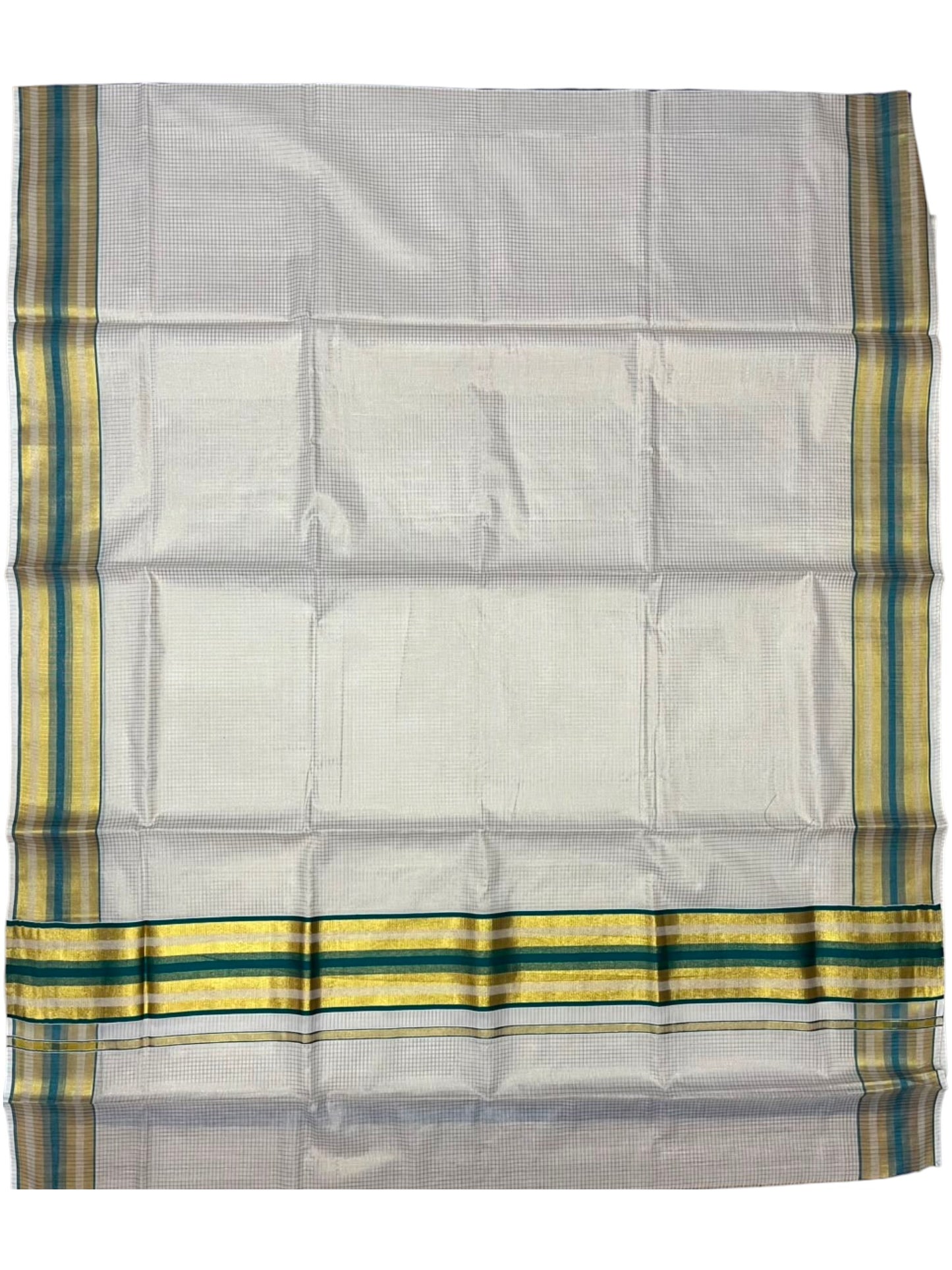Southloom Kerala Cotton Kasavu Saree with Micro Check Design on Body in Green Border