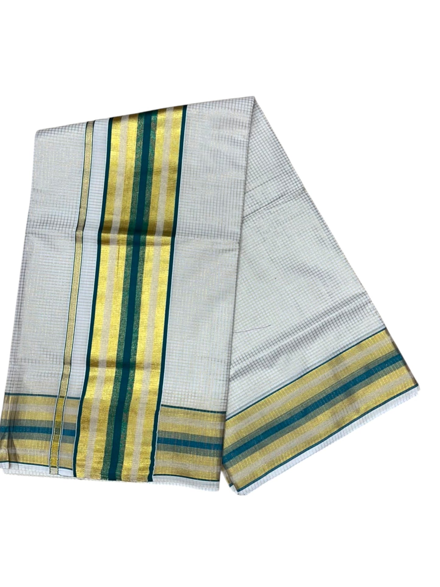 Southloom Kerala Cotton Kasavu Saree with Micro Check Design on Body in Green Border