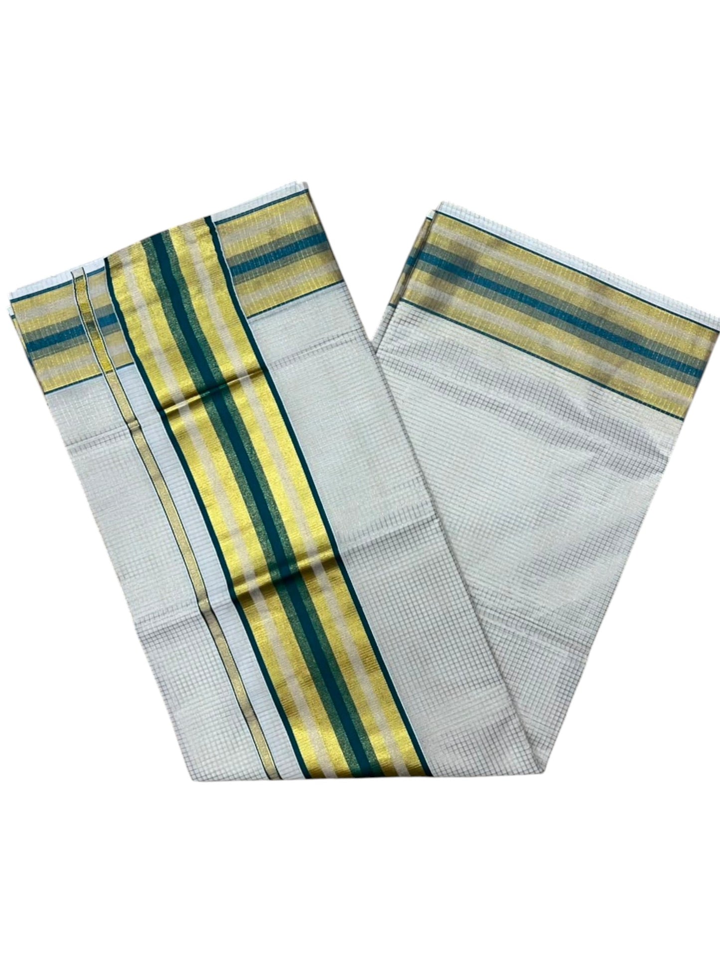 Southloom Kerala Cotton Kasavu Saree with Micro Check Design on Body in Green Border