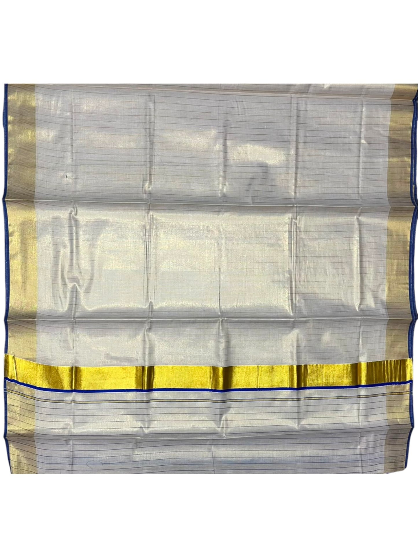 Southloom Kerala Tissue Kasavu Saree with Stripes on Body In Blue Border