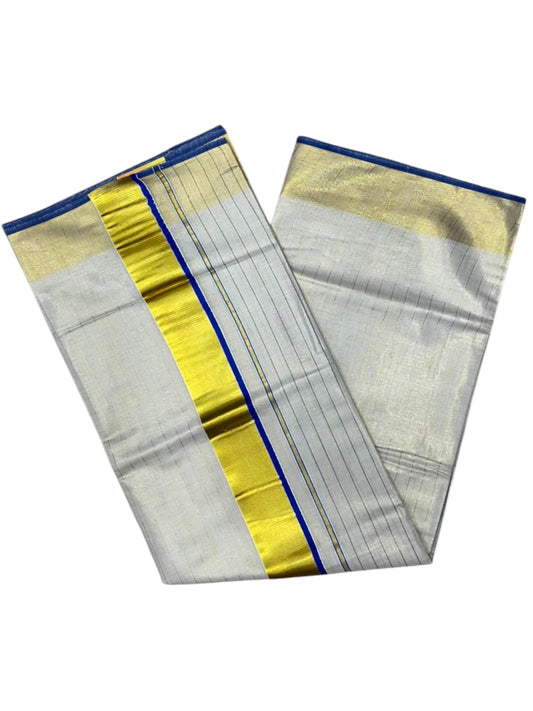 Southloom Kerala Tissue Kasavu Saree with Stripes on Body In Blue Border