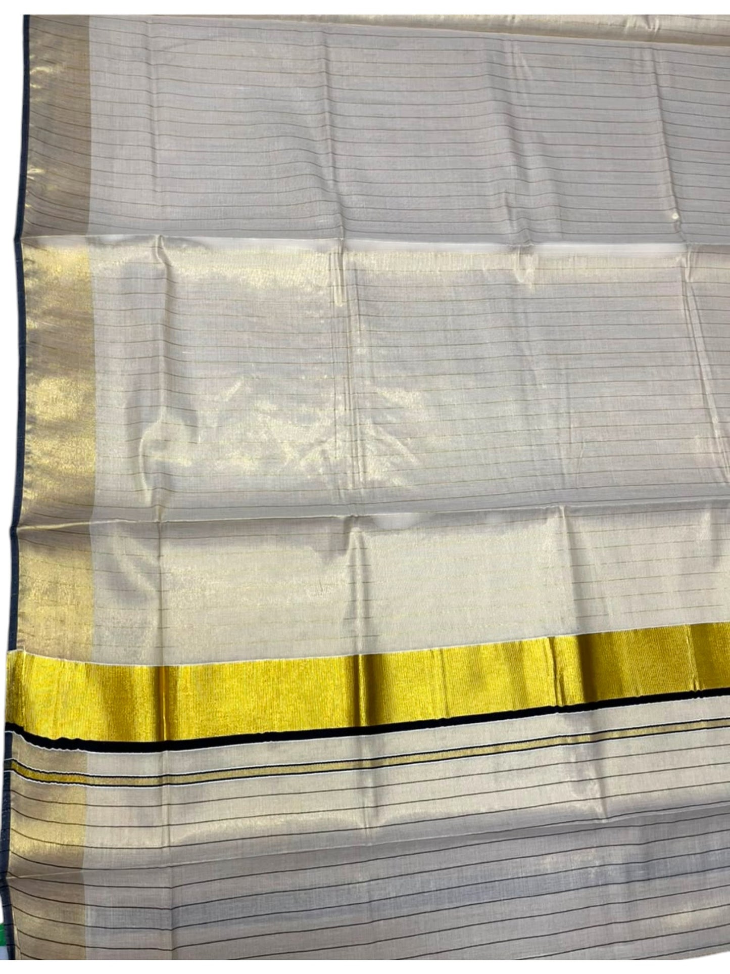 Southloom Kerala Tissue Kasavu Saree with Stripes on Body In Black Border