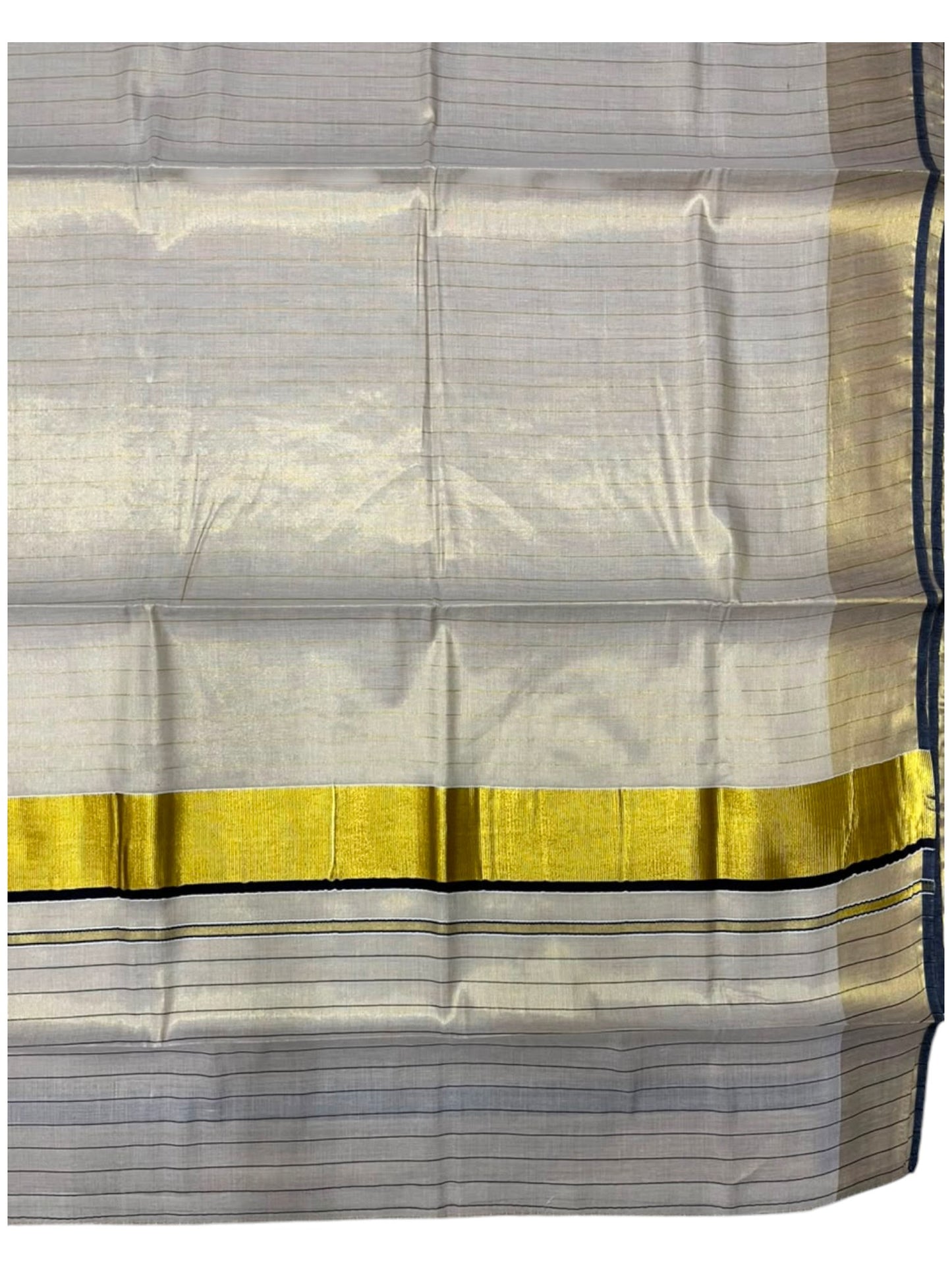 Southloom Kerala Tissue Kasavu Saree with Stripes on Body In Black Border