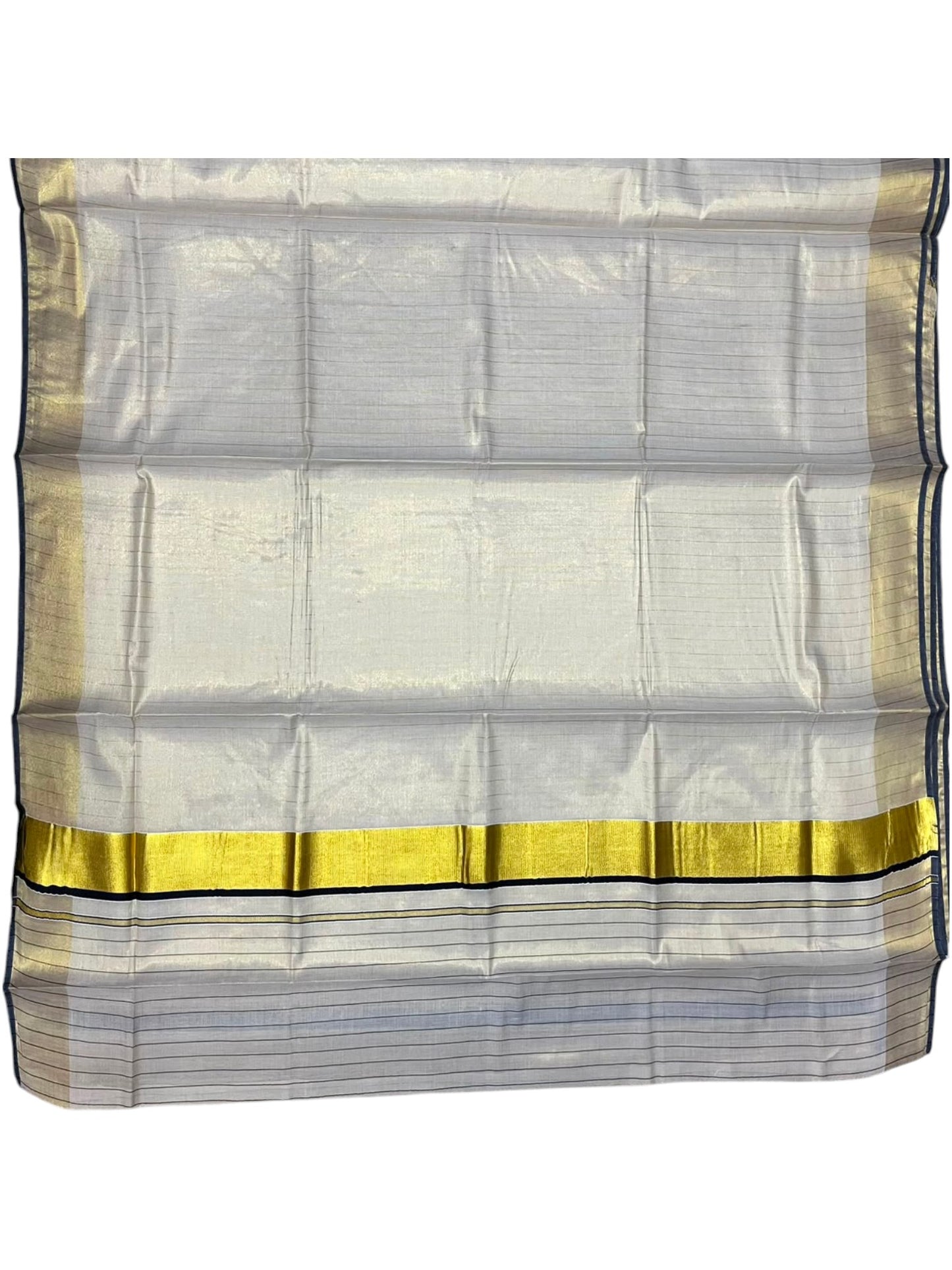 Southloom Kerala Tissue Kasavu Saree with Stripes on Body In Black Border