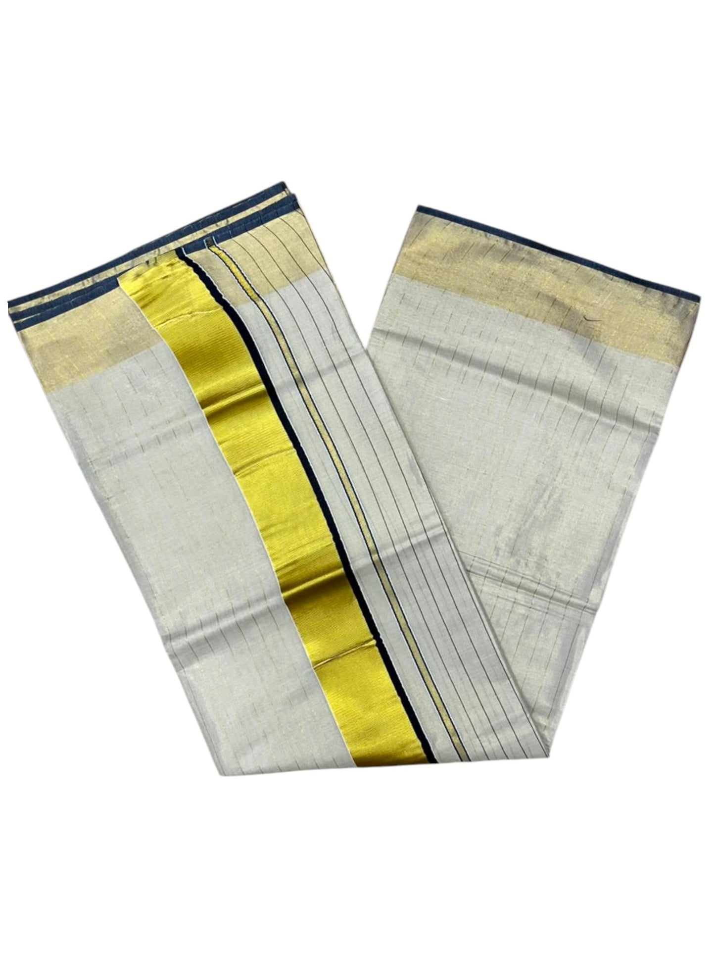Southloom Kerala Tissue Kasavu Saree with Stripes on Body In Black Border