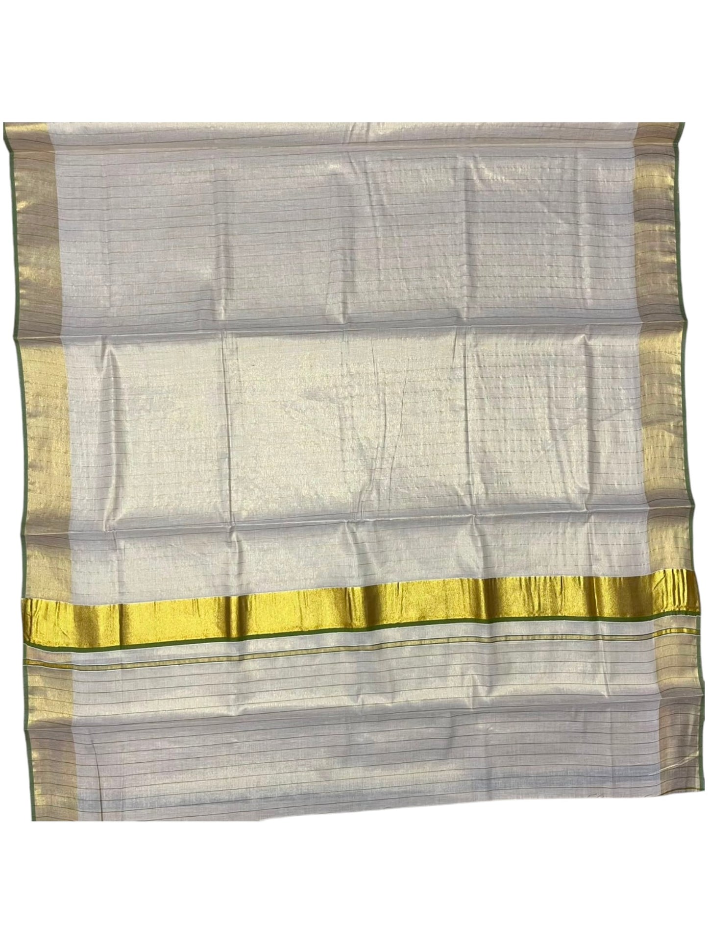 Southloom Kerala Tissue Kasavu Saree with Stripes on Body In Olive Green Border