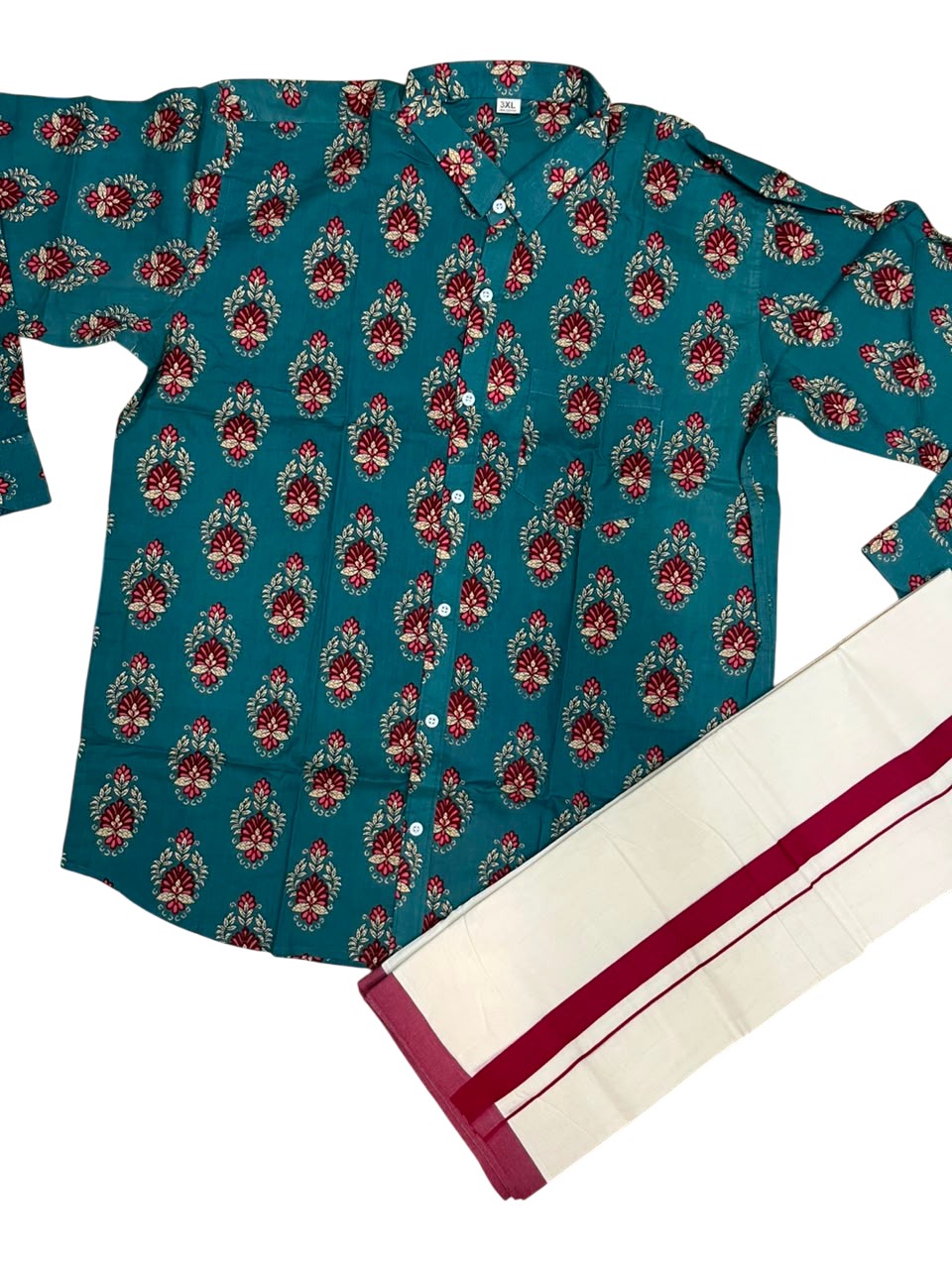 Southloom Cotton Jaipur Printed Men's Combo (Shirt + Mundu) SLCOMBO SL564