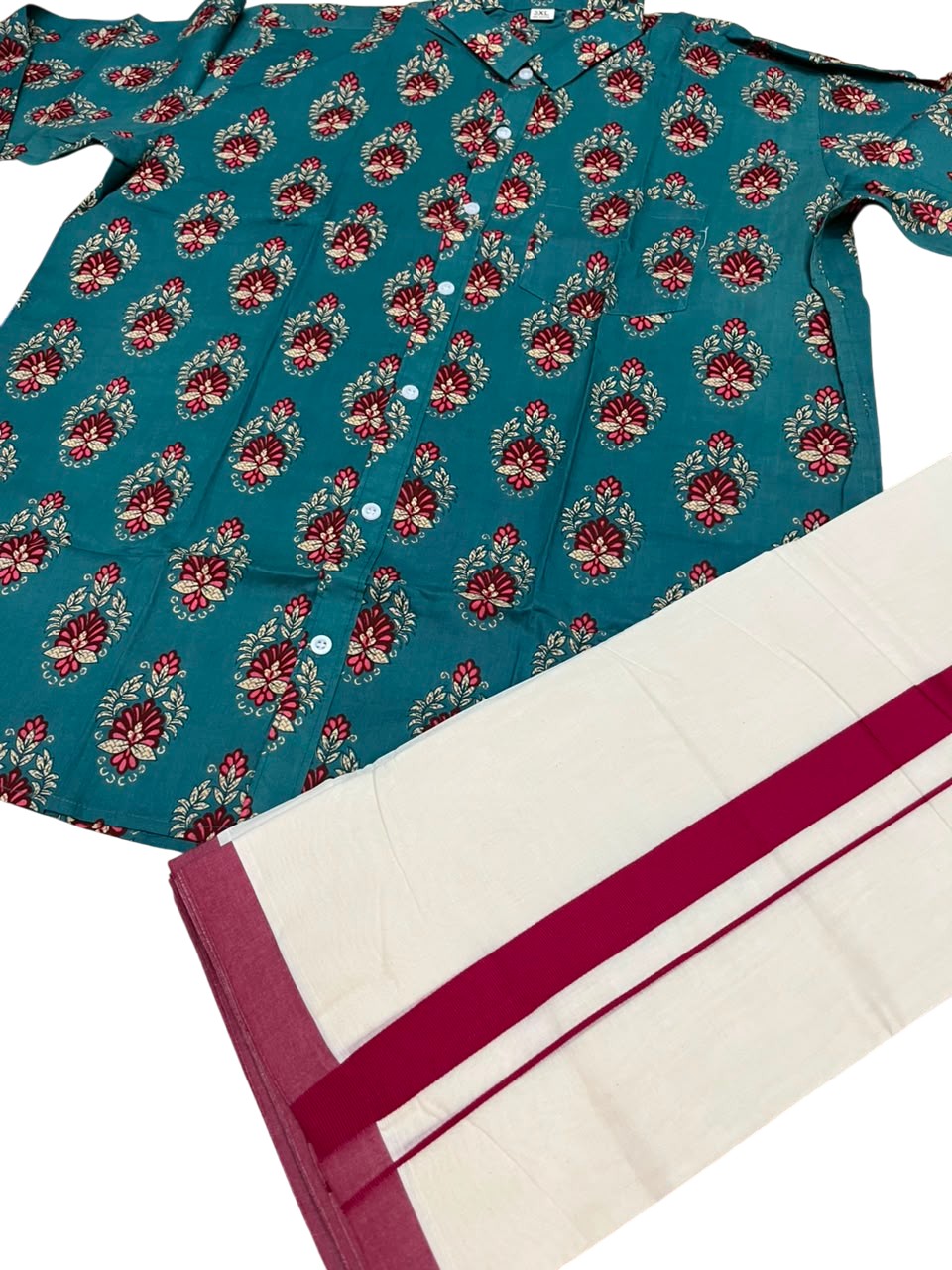 Southloom Cotton Jaipur Printed Men's Combo (Shirt + Mundu) SLCOMBO SL564