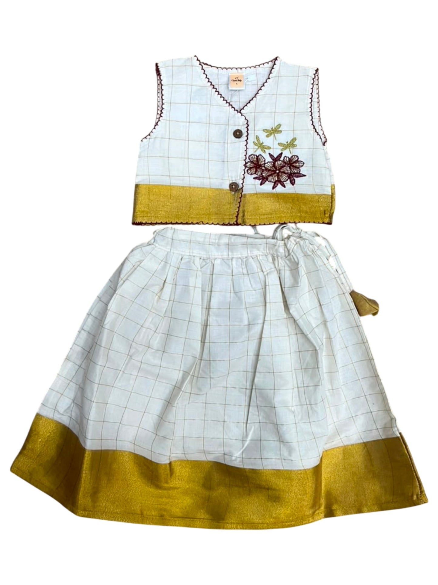 Southloom Cotton Check Design Kid's Pavada Blouse SL565