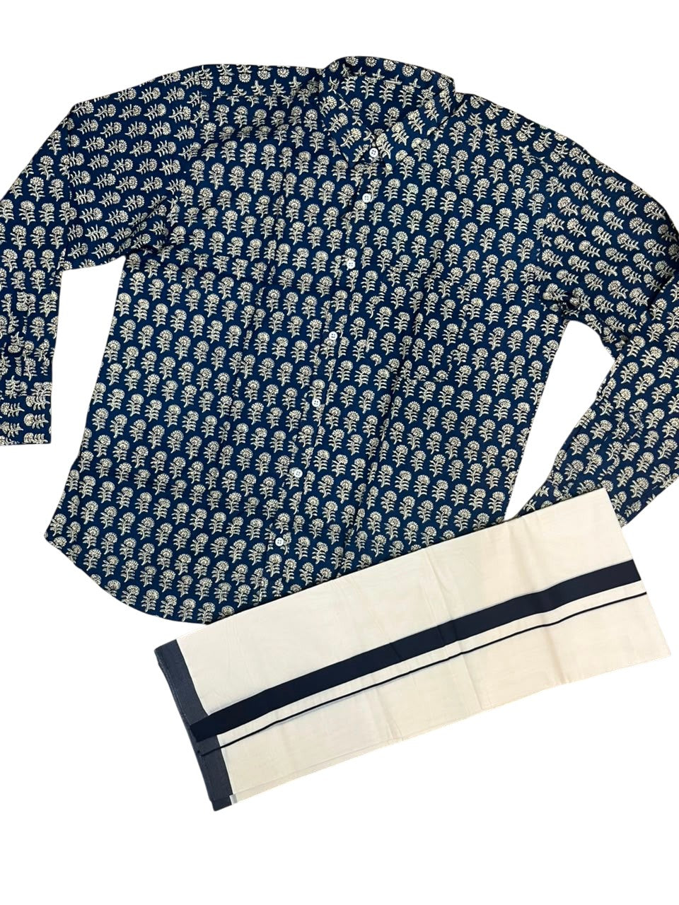 Southloom Cotton Jaipur Printed Men's Combo Full Sleeve (Shirt + Mundu) SLCOMBO SL564