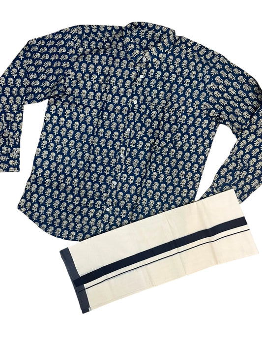 Southloom Cotton Jaipur Printed Men's Combo Full Sleeve (Shirt + Mundu) SLCOMBO SL564