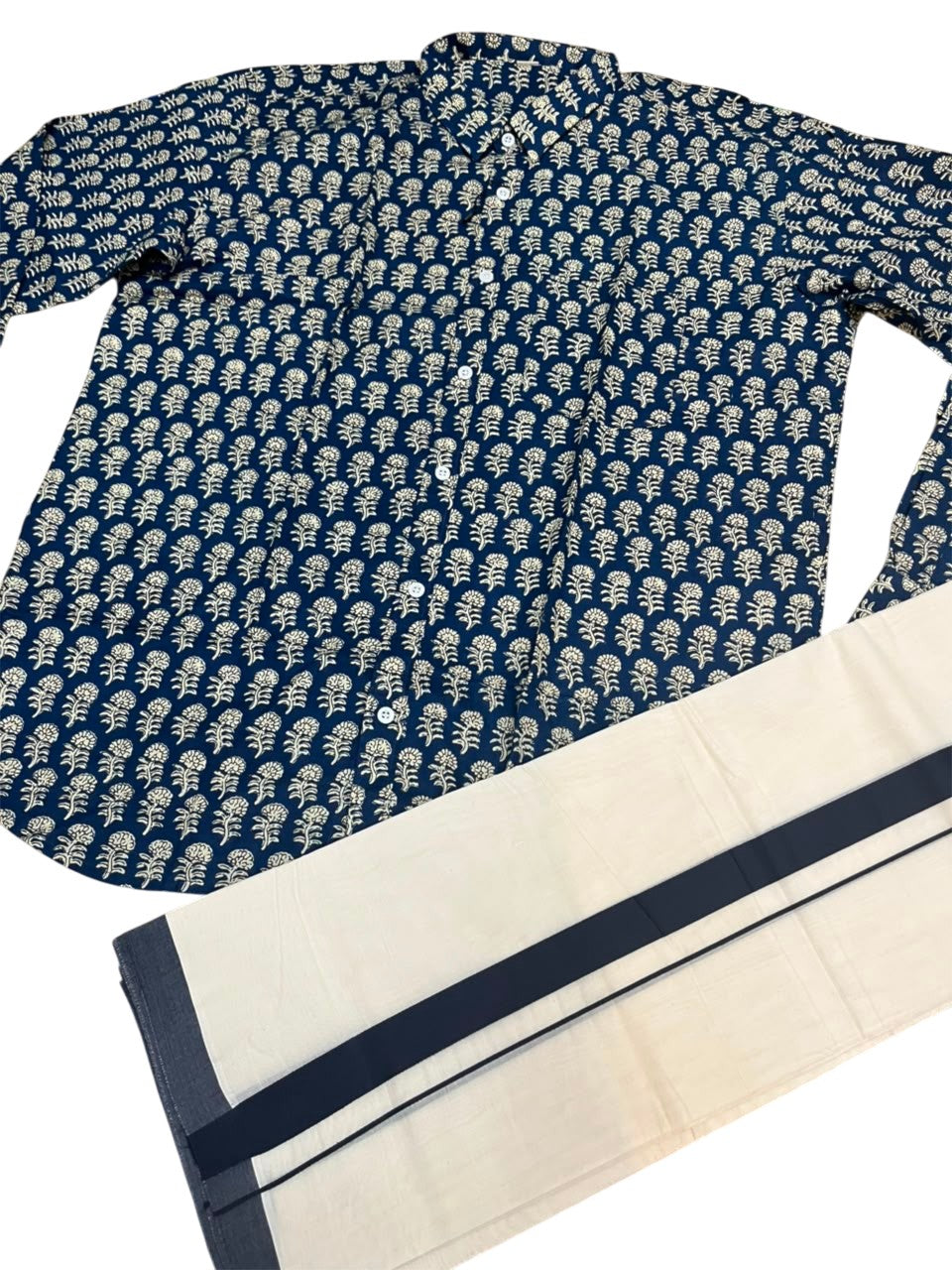 Southloom Cotton Jaipur Printed Men's Combo Full Sleeve (Shirt + Mundu) SLCOMBO SL564