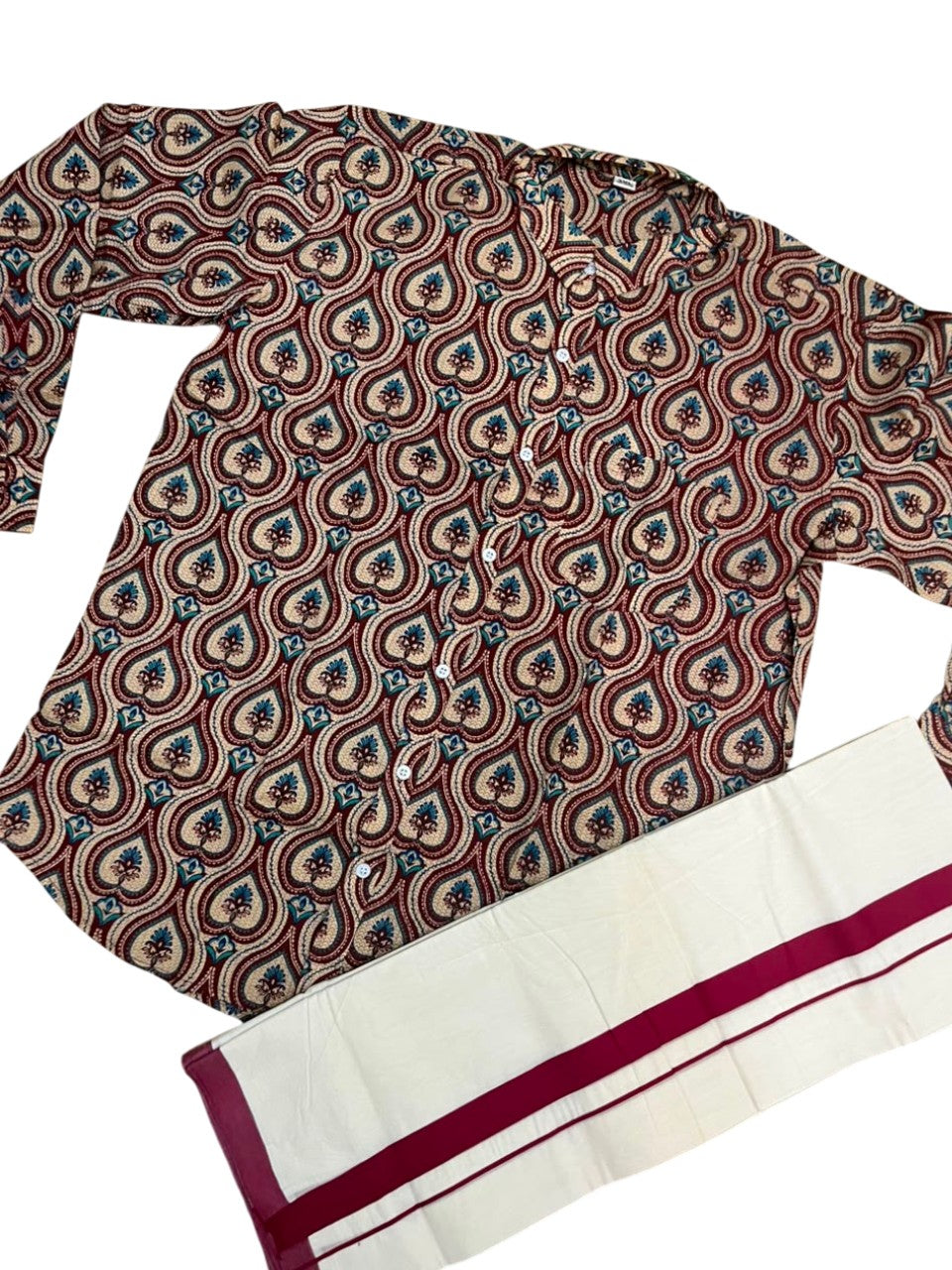 Southloom Cotton Jaipur Printed Men's Combo Full Sleeve (Shirt + Mundu) SLCOMBO SL564