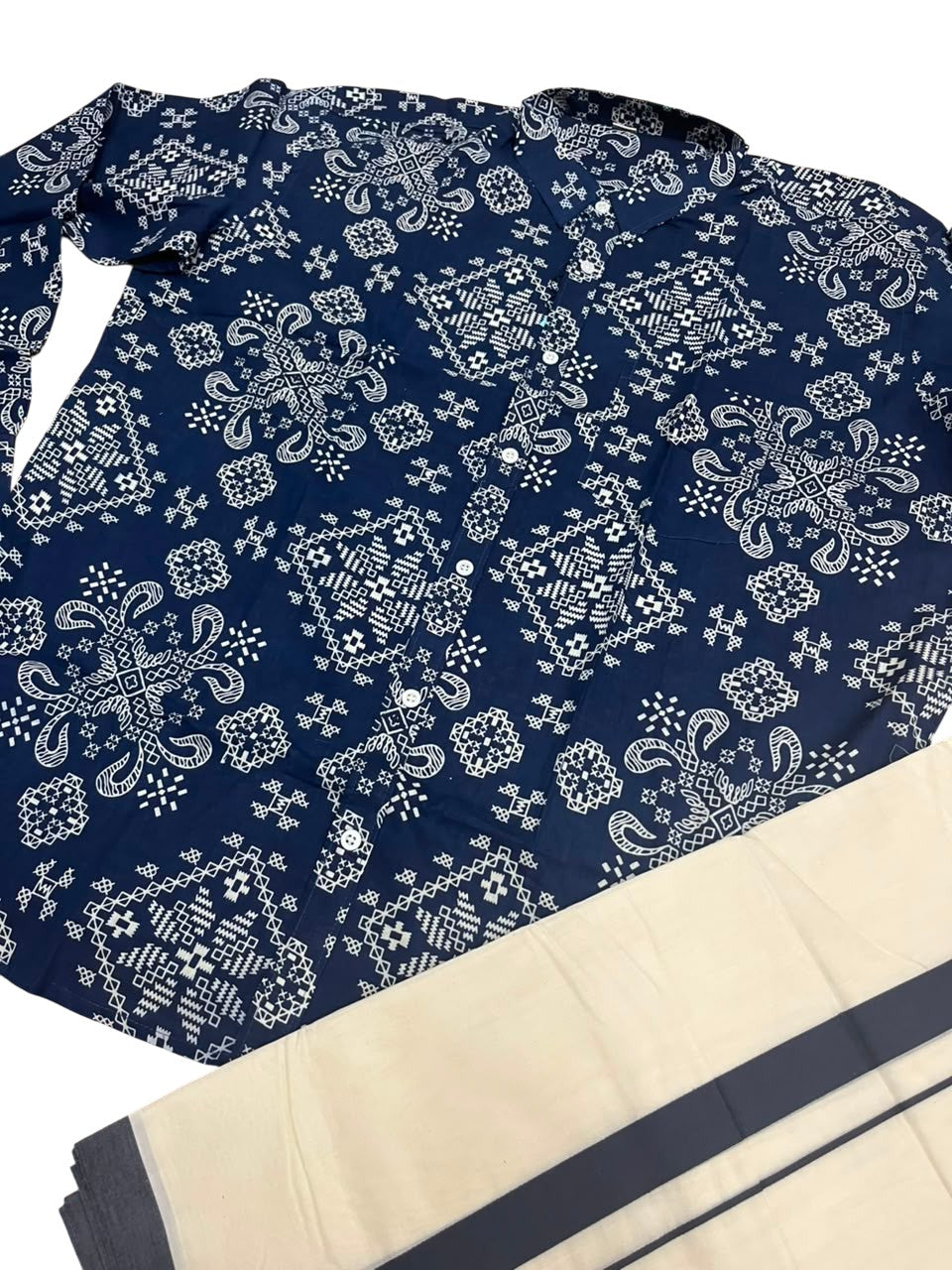 Southloom Cotton Jaipur Printed Men's Combo Full Sleeve (Shirt + Mundu) SLCOMBO SL564