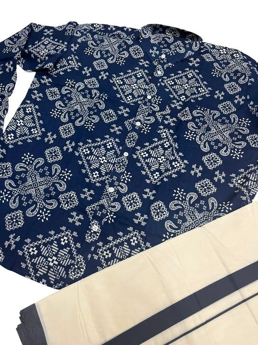 Southloom Cotton Jaipur Printed Men's Combo Full Sleeve (Shirt + Mundu) SLCOMBO SL564