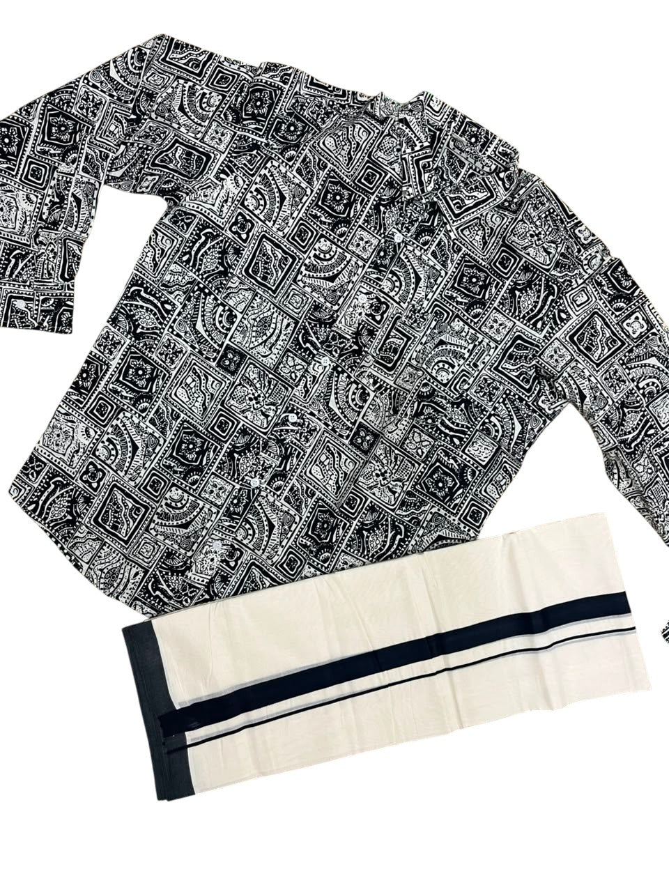 Southloom Cotton Jaipur Printed Men's Combo Full Sleeve (Shirt + Mundu) SLCOMBO SL564