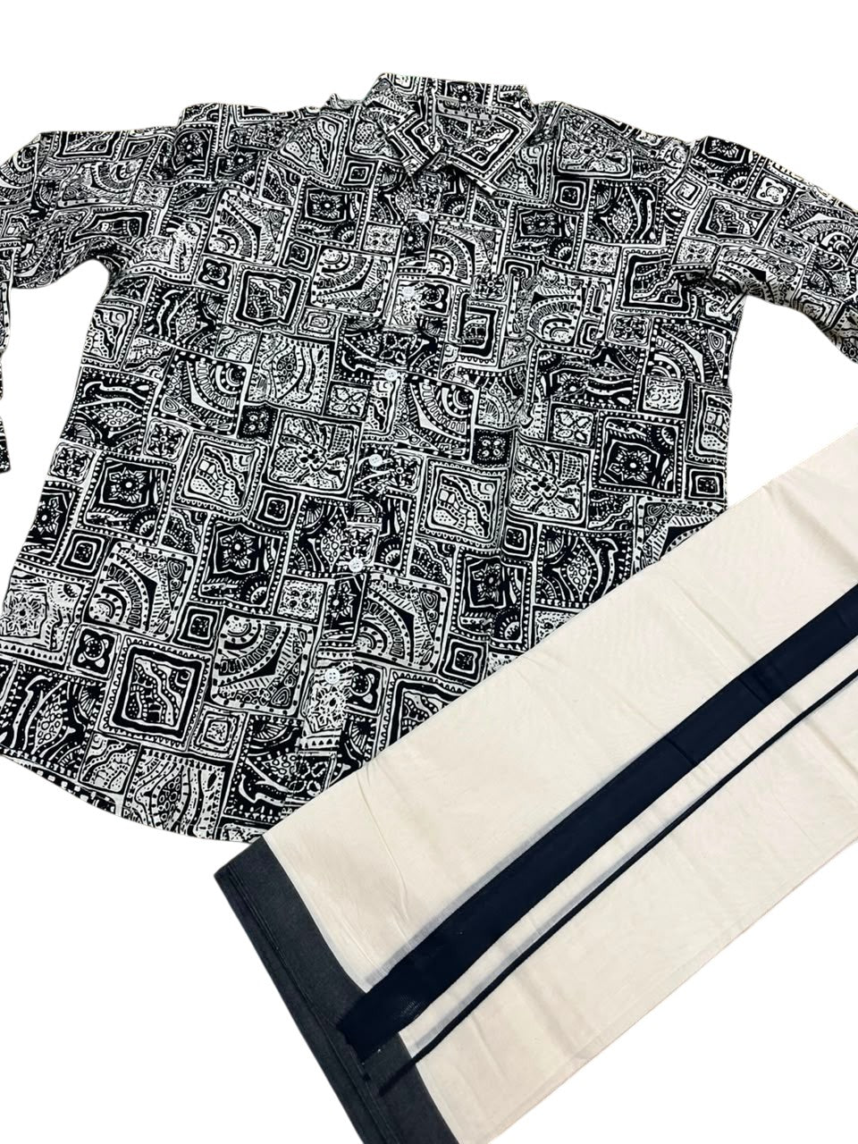Southloom Cotton Jaipur Printed Men's Combo Full Sleeve (Shirt + Mundu) SLCOMBO SL564