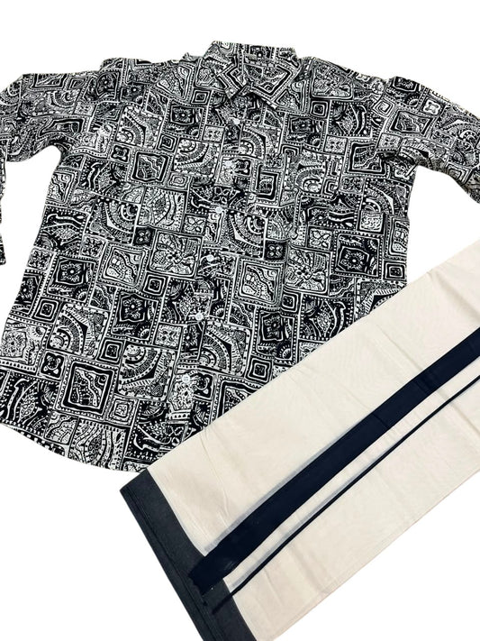 Southloom Cotton Jaipur Printed Men's Combo Full Sleeve (Shirt + Mundu) SLCOMBO SL564