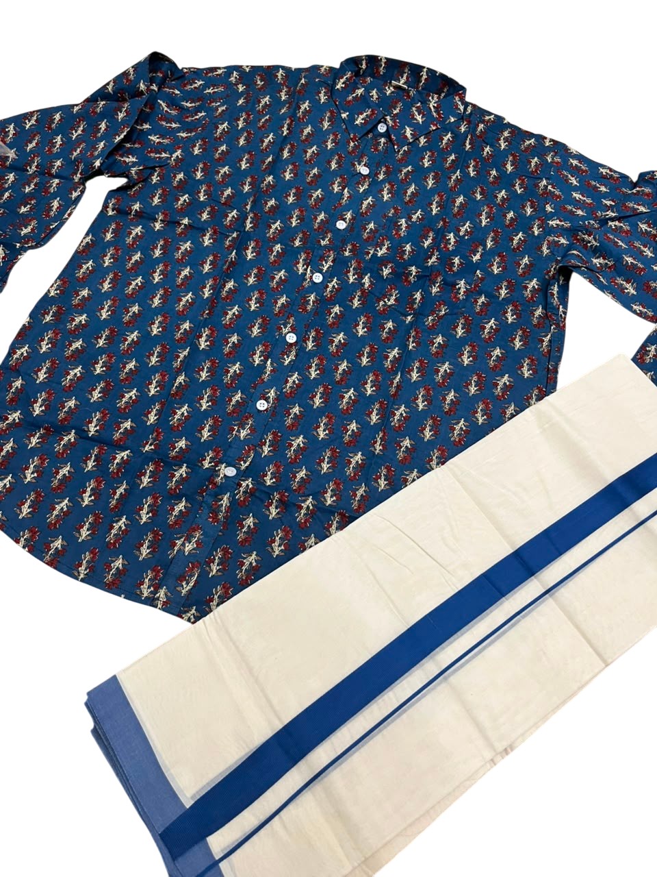 Southloom Cotton Jaipur Printed Men's Combo Full Sleeve (Shirt + Mundu) SLCOMBO SL564