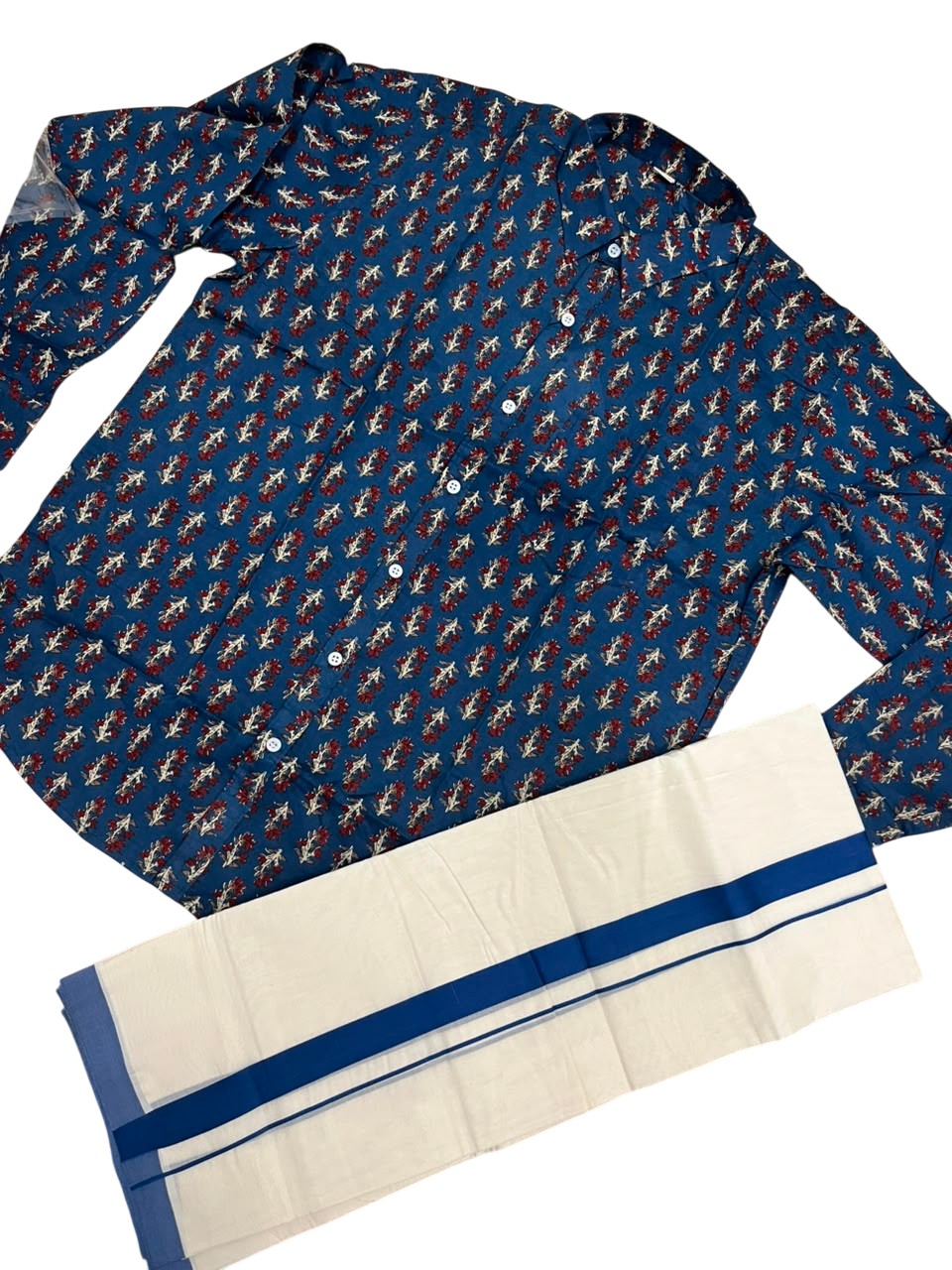 Southloom Cotton Jaipur Printed Men's Combo Full Sleeve (Shirt + Mundu) SLCOMBO SL564