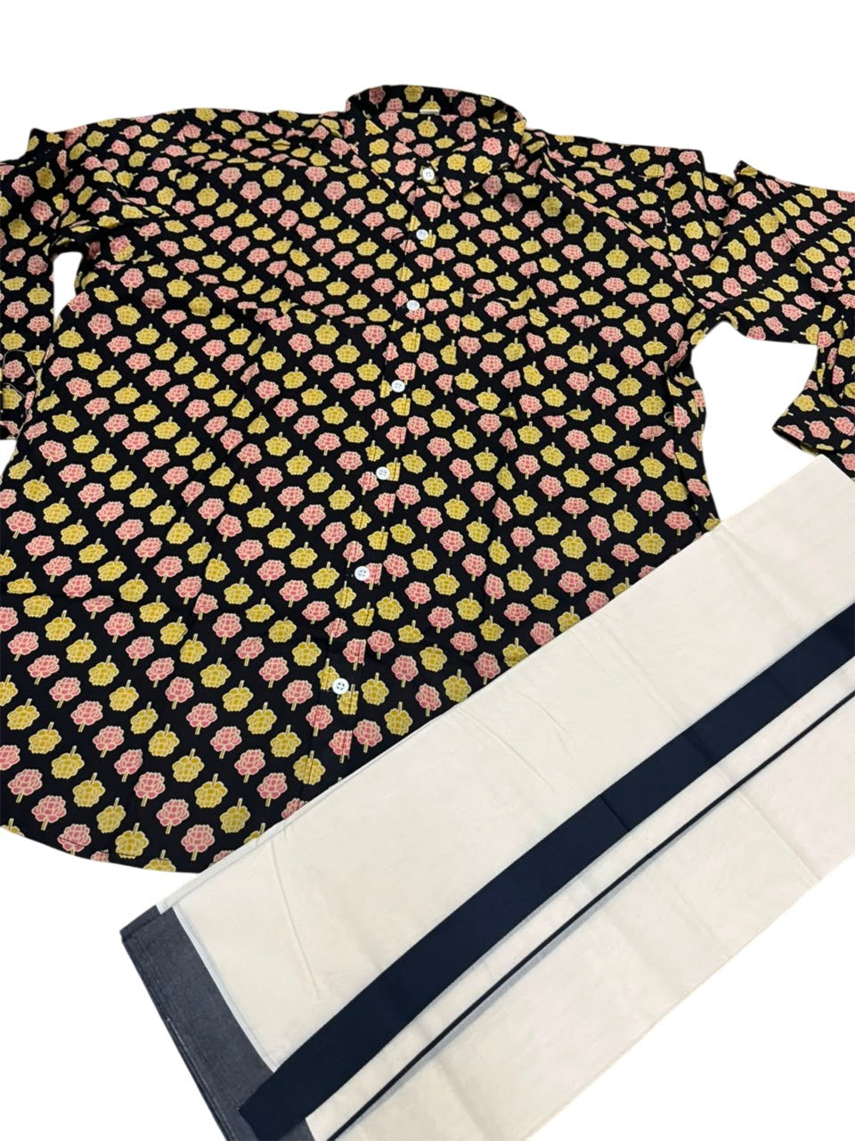 Southloom Cotton Jaipur Printed Men's Combo Full Sleeve (Shirt + Mundu) SLCOMBO SL564