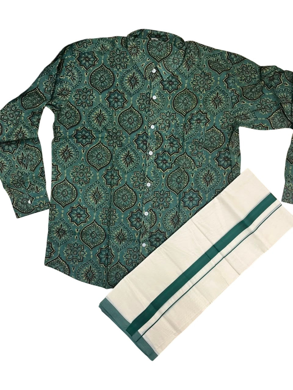 Southloom Cotton Jaipur Printed Men's Combo Full Sleeve (Shirt + Mundu) SLCOMBO SL564