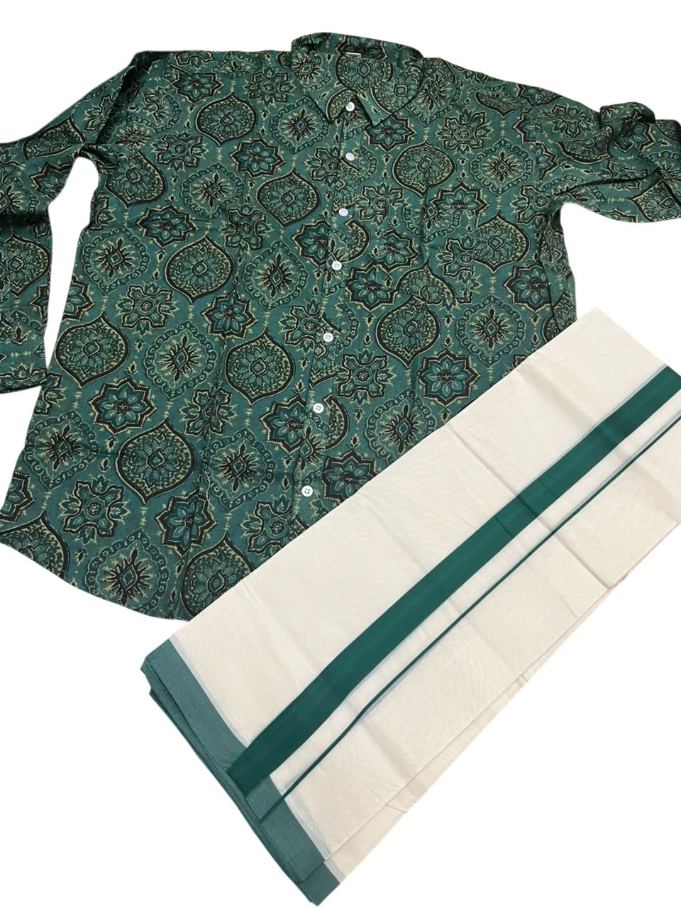 Southloom Cotton Jaipur Printed Men's Combo Full Sleeve (Shirt + Mundu) SLCOMBO SL564