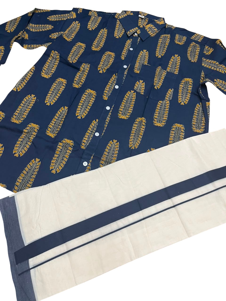 Southloom Cotton Jaipur Printed Men's Combo Full Sleeve (Shirt + Mundu) SLCOMBO SL564