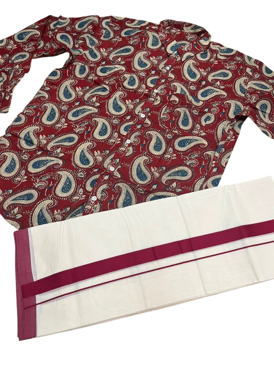 Southloom Cotton Jaipur Printed Men's Combo Full Sleeve (Shirt + Mundu) SLCOMBO SL564