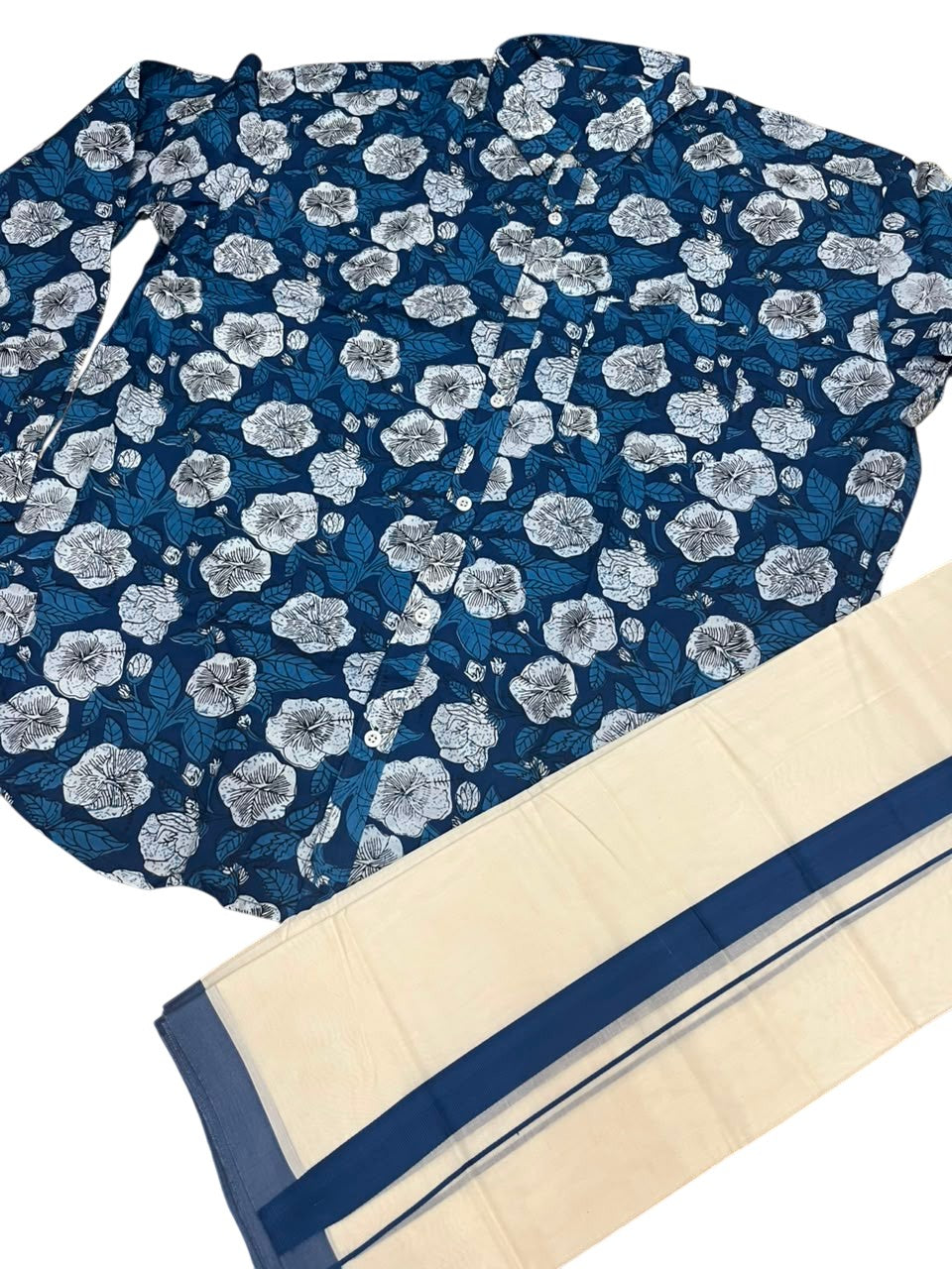 Southloom Cotton Jaipur Printed Men's Combo Full Sleeve (Shirt + Mundu) SLCOMBO SL564