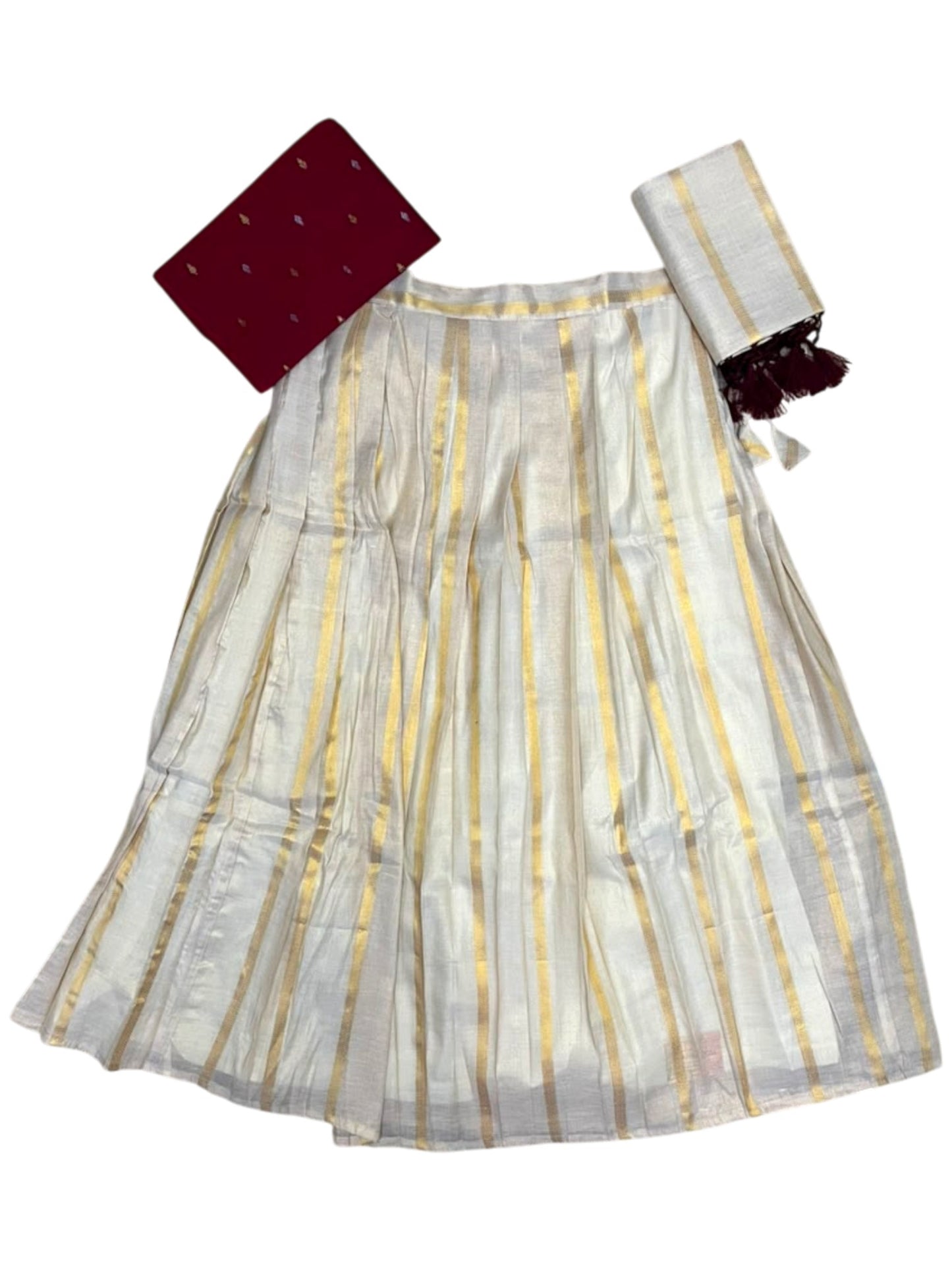 Southloom Semi Stitched Tissue Dhavani Set with Pavada and Maroon Blouse Piece