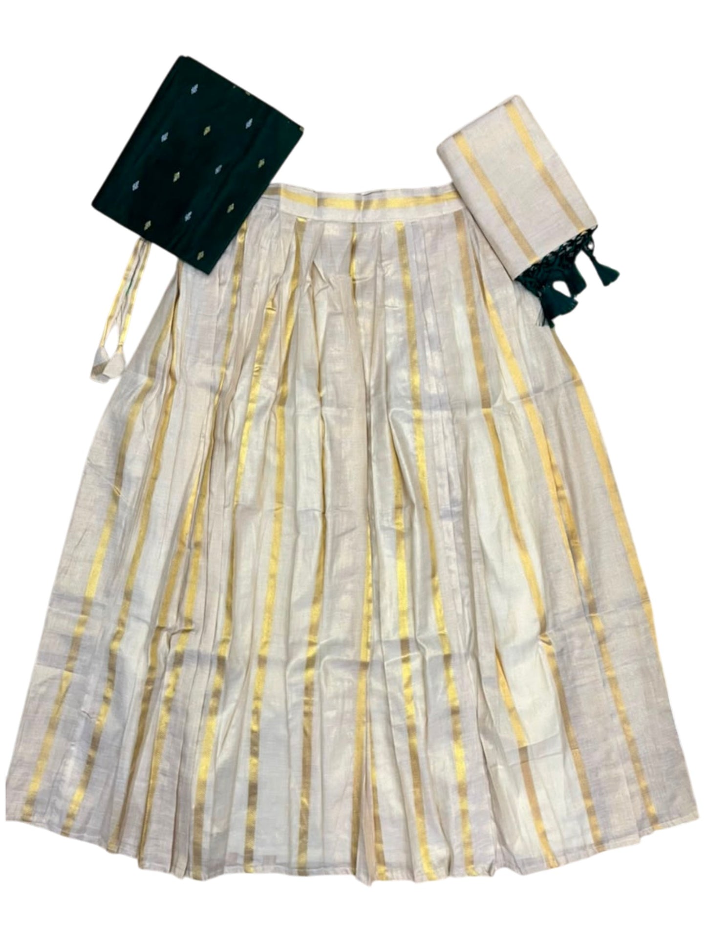Southloom Semi Stitched Tissue Dhavani Set with Pavada and Green Blouse Piece