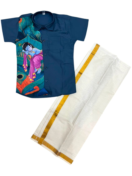 Southloom Cotton Digital Printed Kids's Combo (Shirt + Velcro Mundu) SLKCOMBO