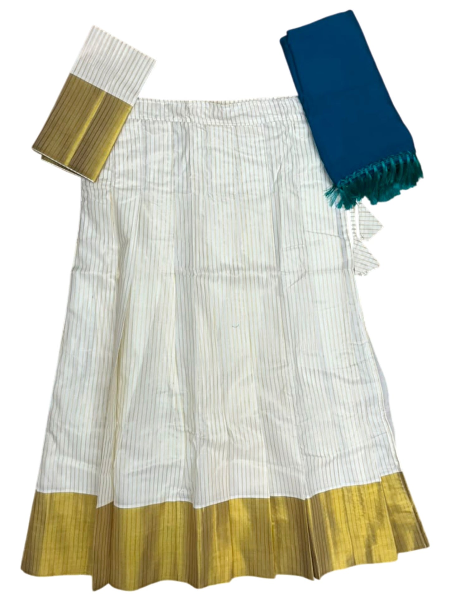 Southloom Semi Stitched Cotton Stripes Dhavani Set with Pavada and Blouse Piece