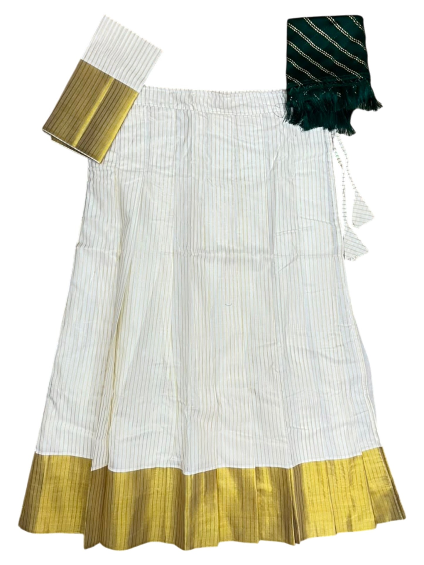 Southloom Semi Stitched Cotton Stripes Dhavani Set with Pavada and Blouse Piece