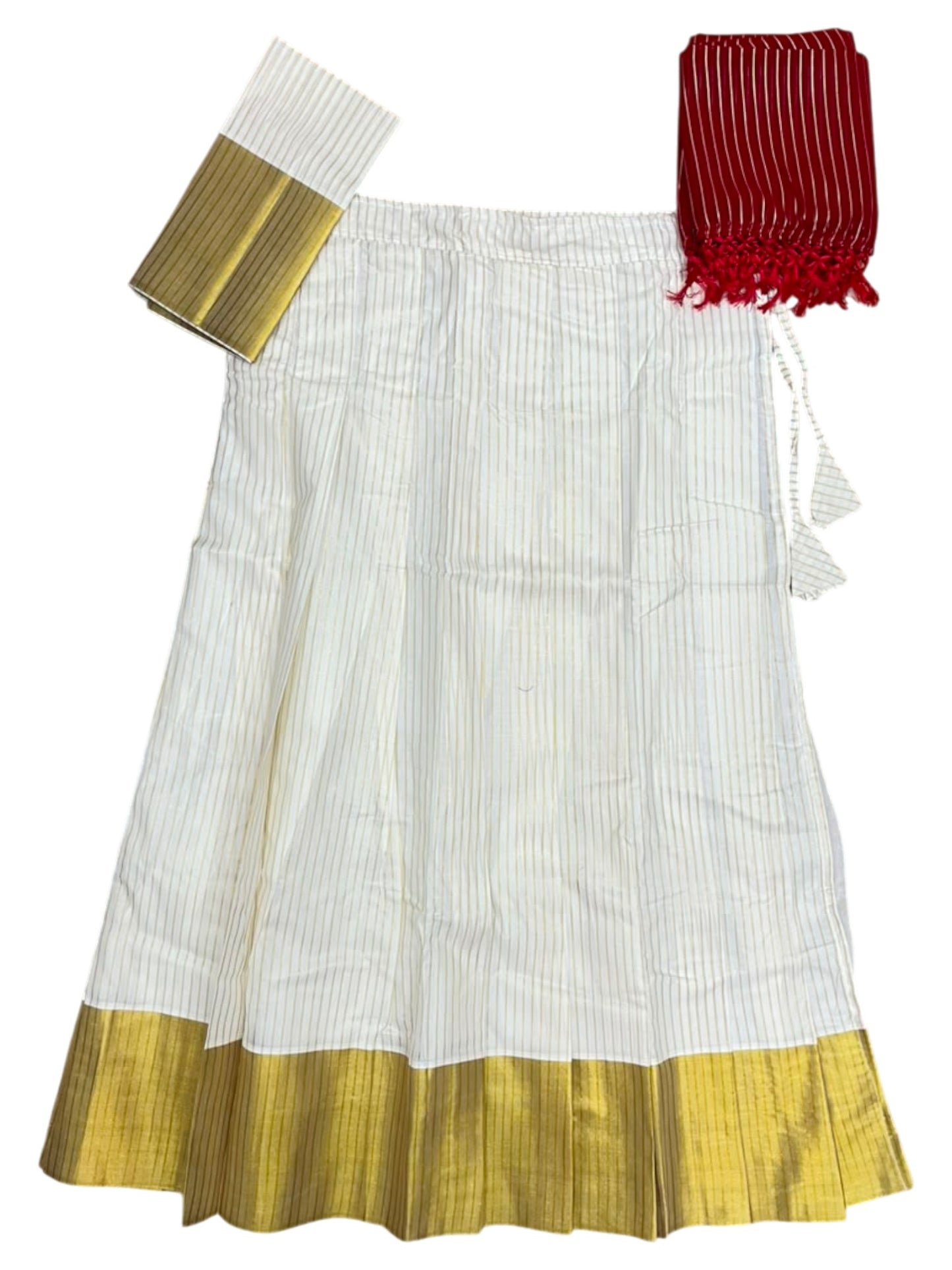 Southloom Semi Stitched Cotton Stripes Dhavani Set with Pavada and Blouse Piece