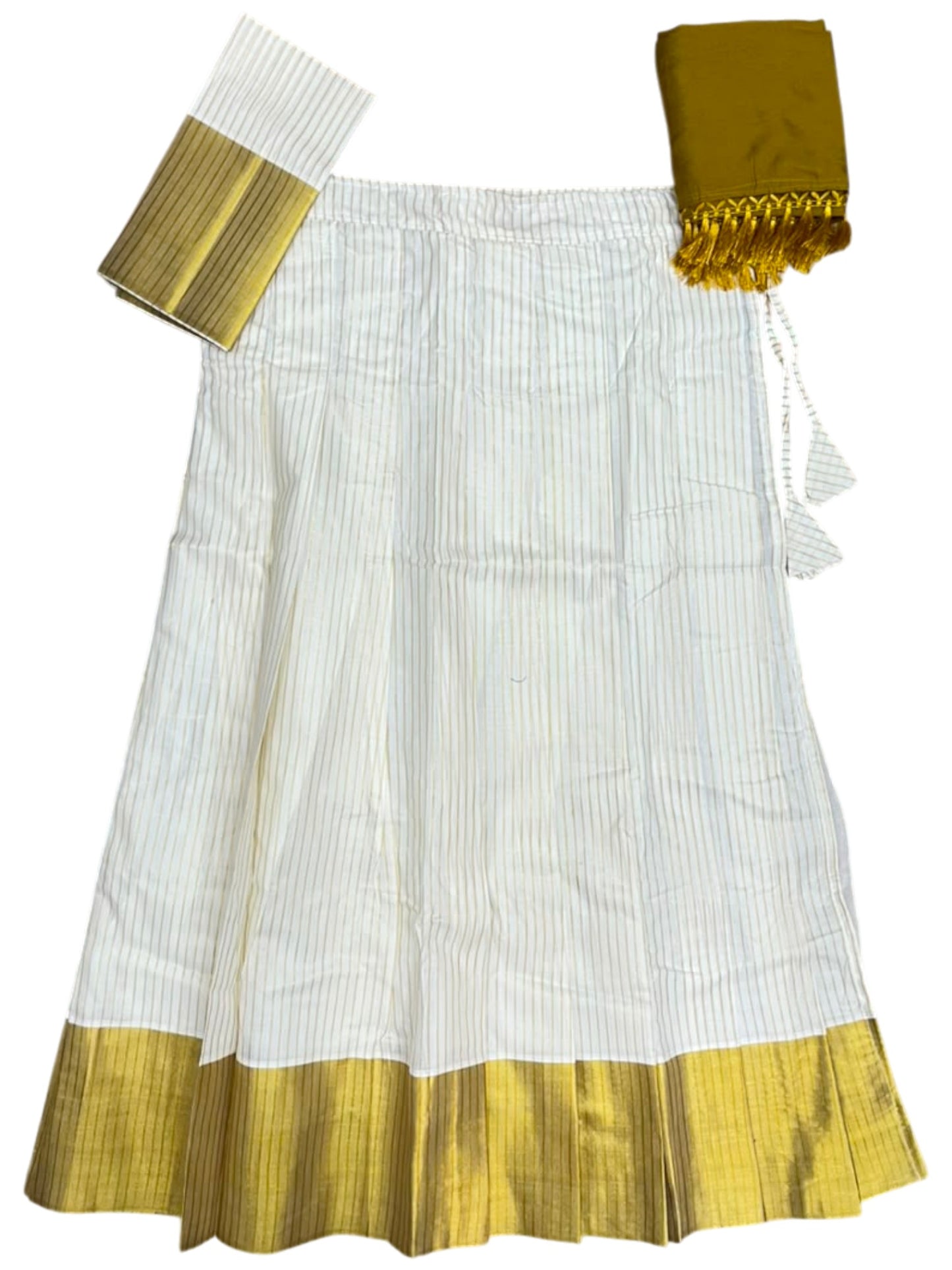 Southloom Semi Stitched Cotton Stripes Dhavani Set with Pavada and Blouse Piece