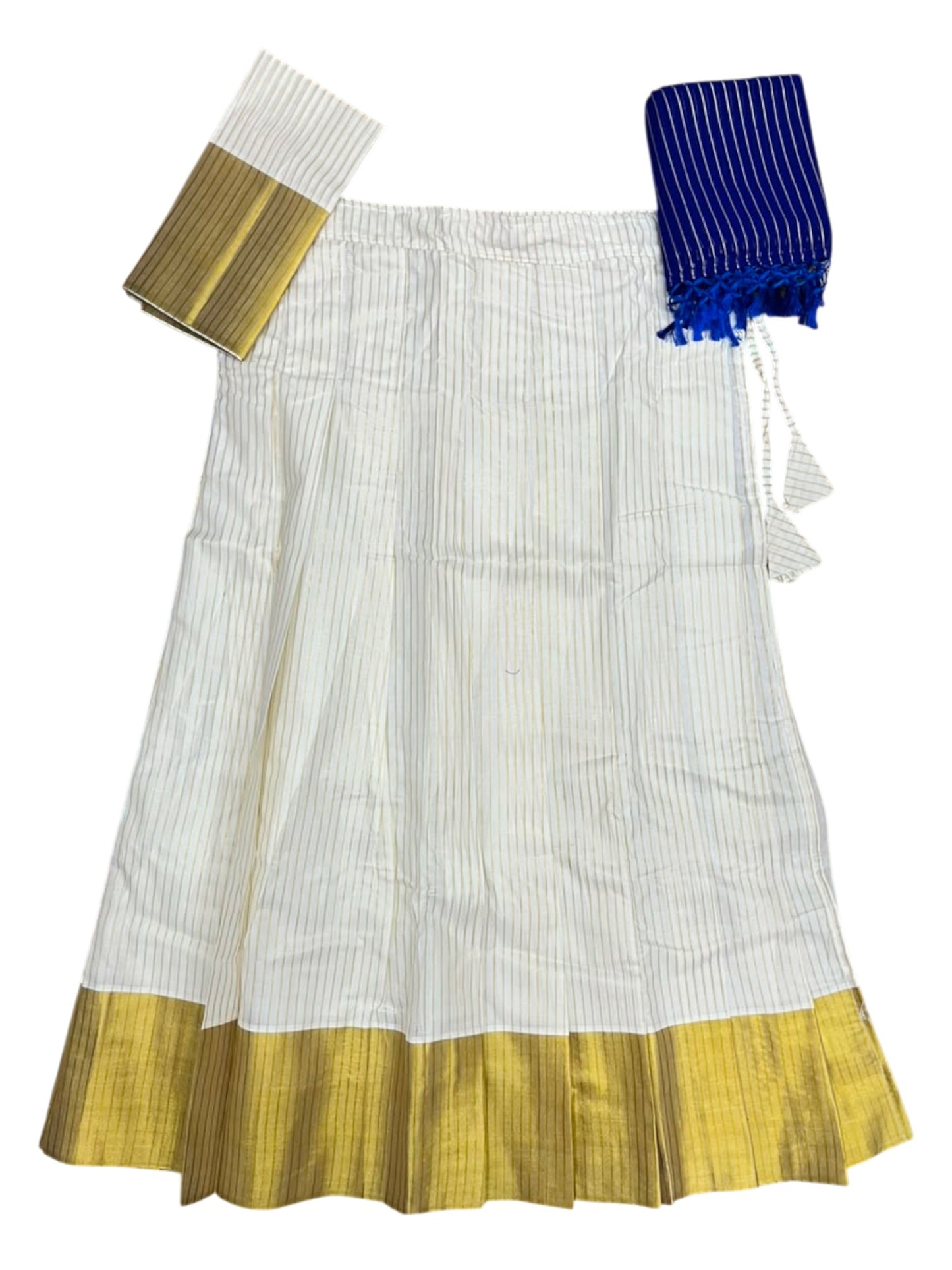 Southloom Semi Stitched Cotton Stripes Dhavani Set with Pavada and Blouse Piece