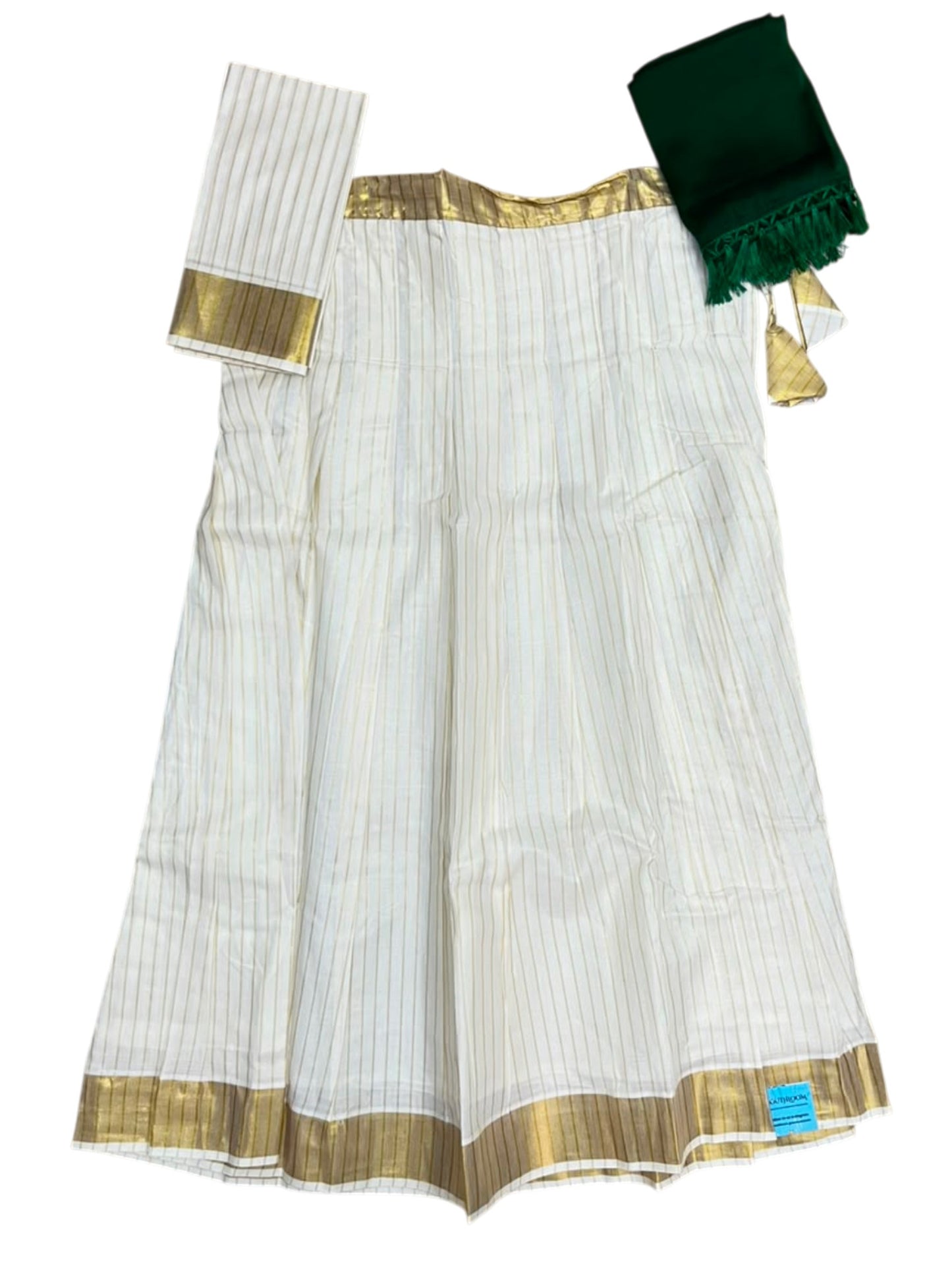 Southloom Semi Stitched Cotton Stripes Dhavani Set with Pavada and Blouse Piece