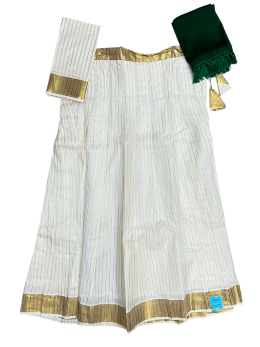 Southloom Semi UnStitched Cotton Stripes Dhavani Set with Pavada and Blouse Piece