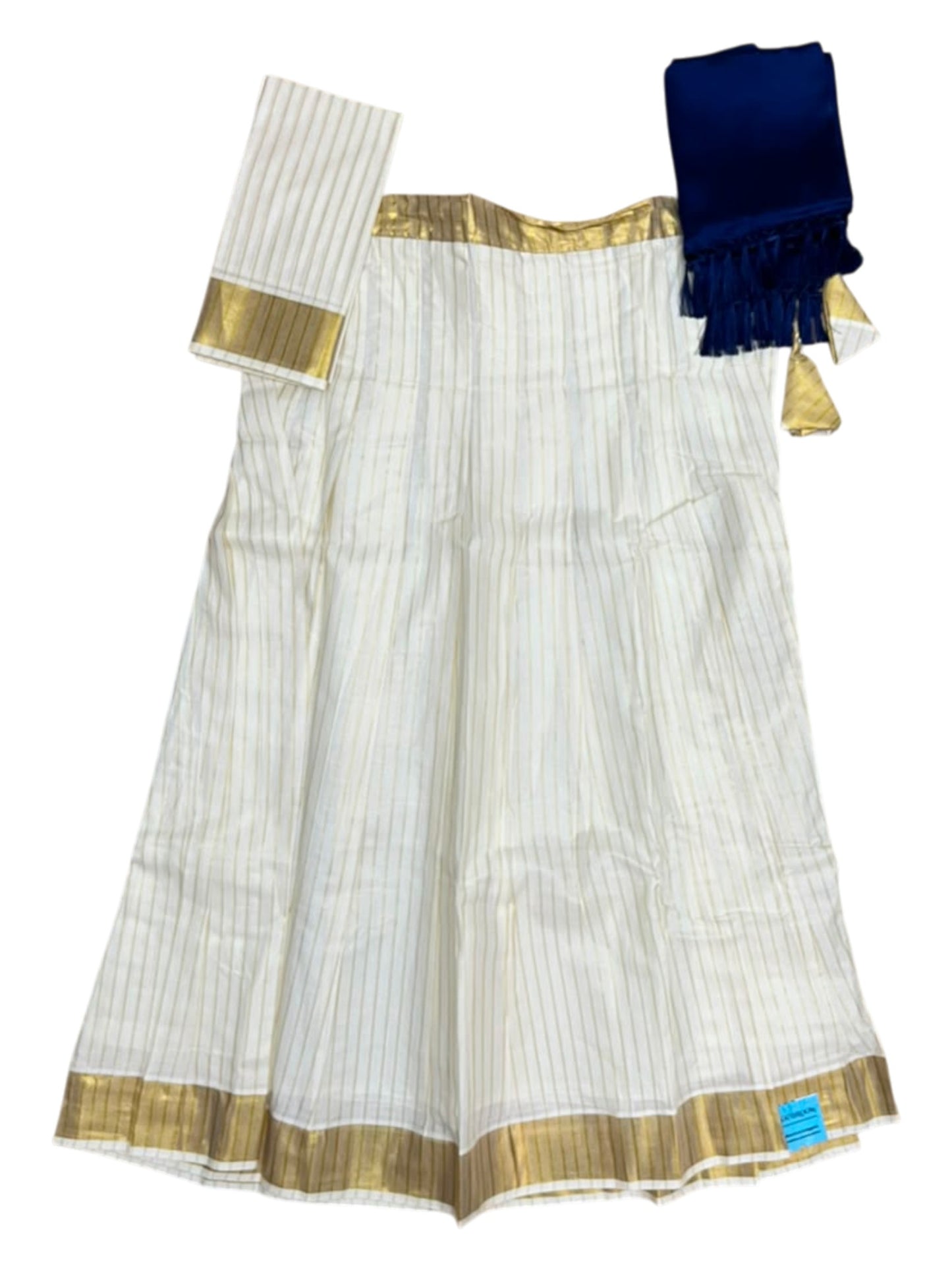 Southloom Semi Stitched Cotton Stripes Dhavani Set with Pavada and Blouse Piece