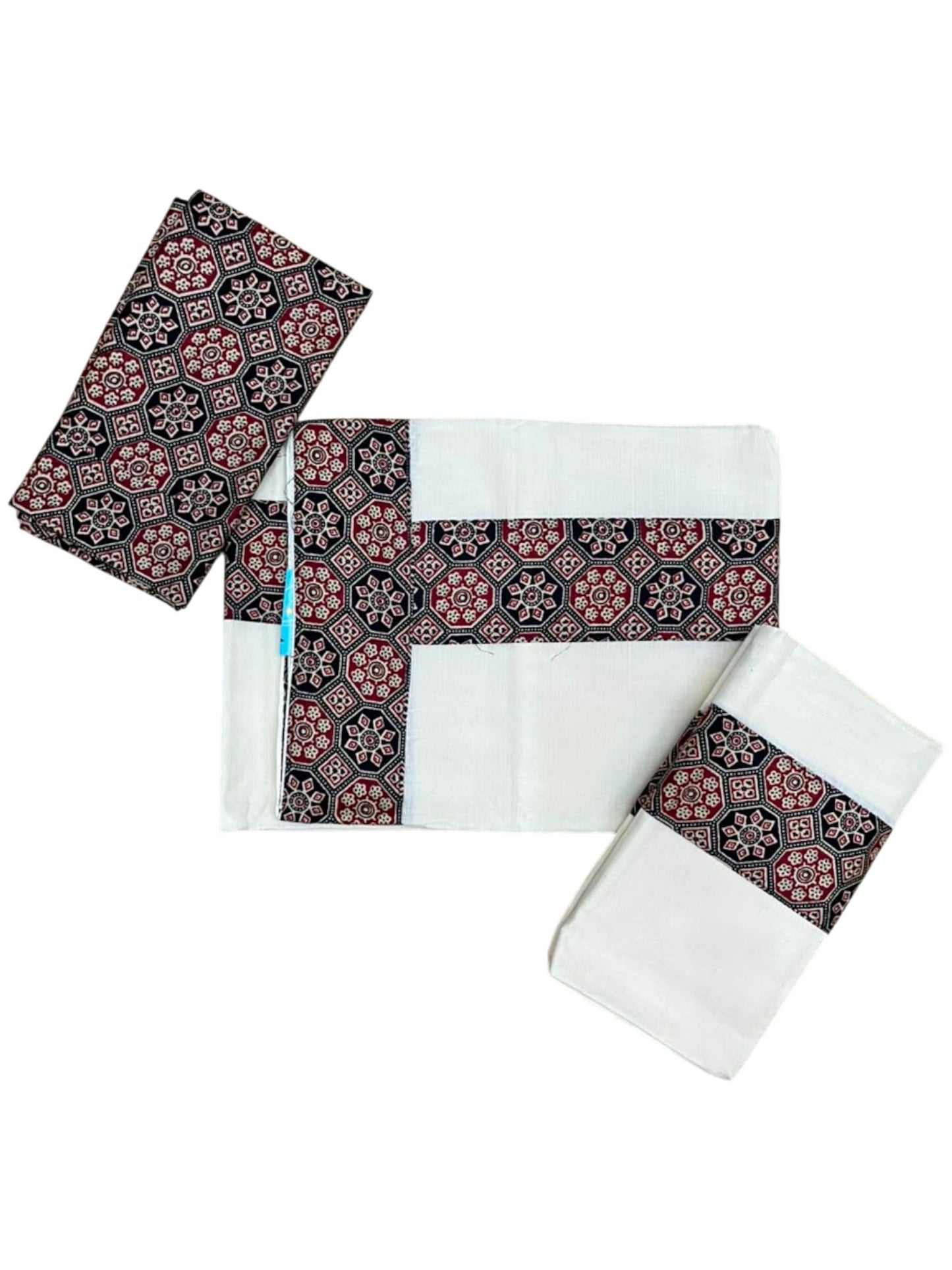 Southloom Kerala Cotton Single Set Mundu (Mundum Neriyathum) in Ajrakh Printed Design (with Blouse Piece)