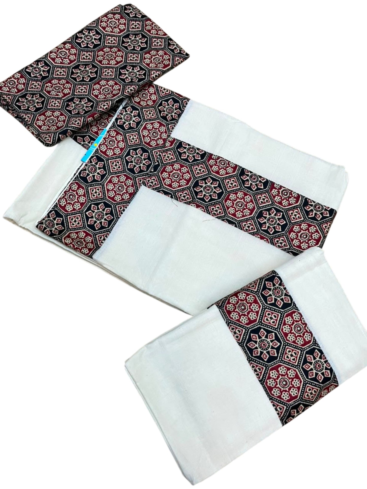 Southloom Kerala Cotton Single Set Mundu (Mundum Neriyathum) in Ajrakh Printed Design (with Blouse Piece)