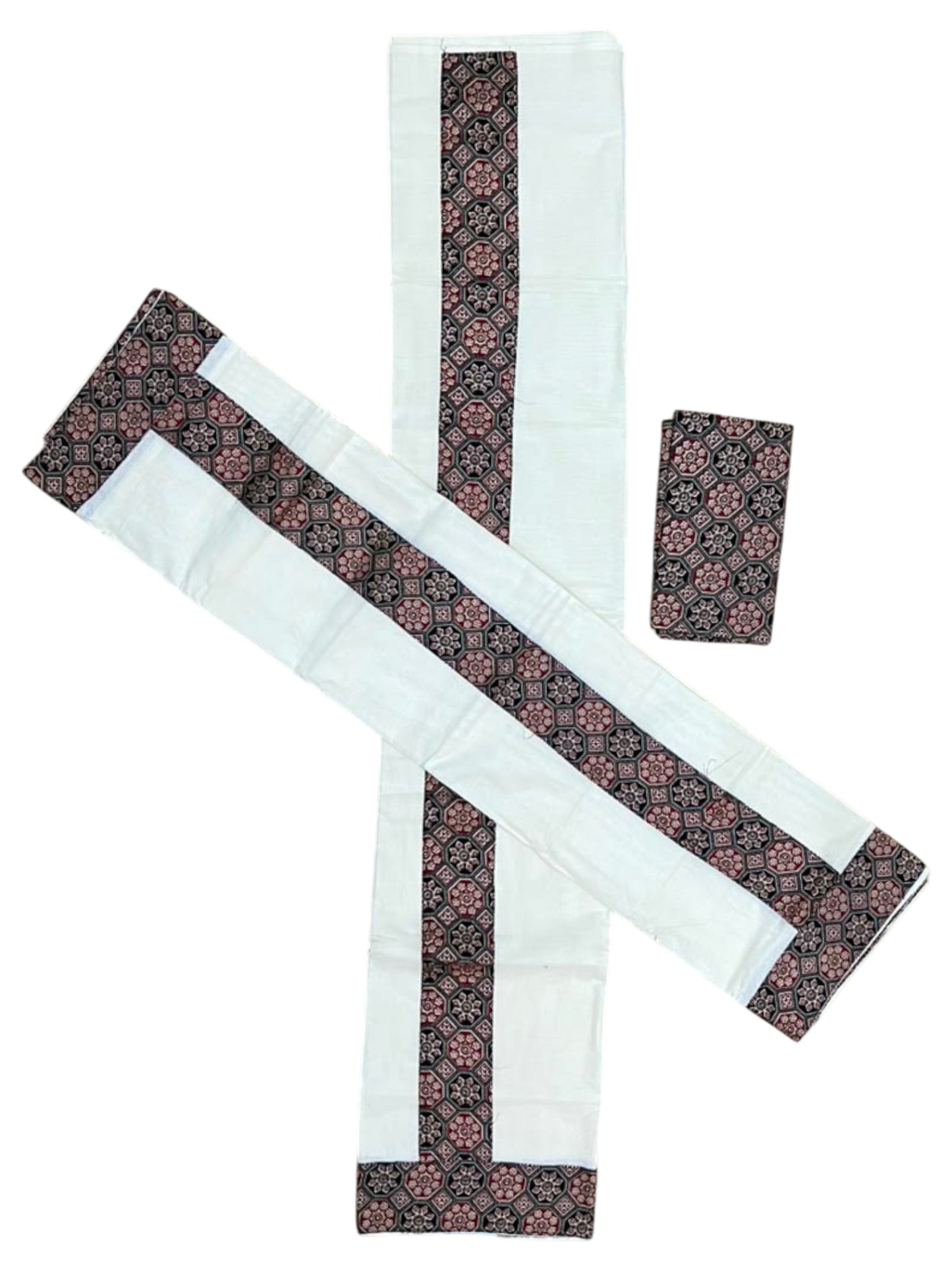 Southloom Kerala Cotton Single Set Mundu (Mundum Neriyathum) in Ajrakh Printed Design (with Blouse Piece)