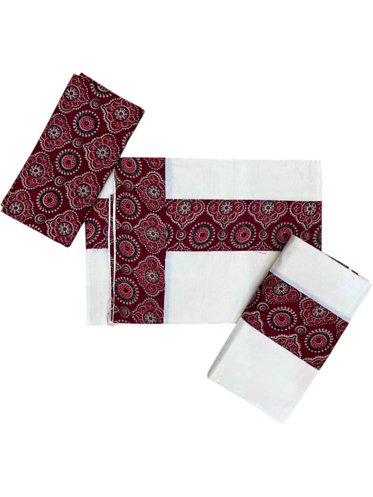 Southloom Kerala Cotton Single Set Mundu (Mundum Neriyathum) in Ajrakh Printed Design (with Blouse Piece)