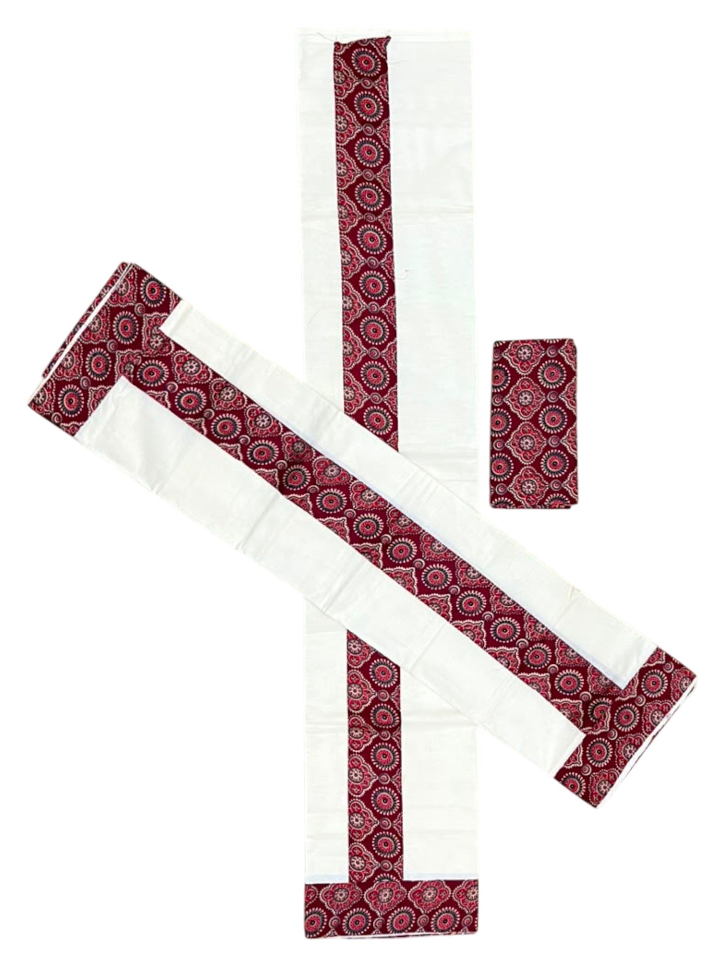 Southloom Kerala Cotton Single Set Mundu (Mundum Neriyathum) in Ajrakh Printed Design (with Blouse Piece)