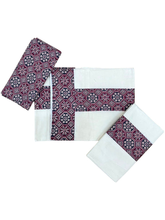 Southloom Kerala Cotton Single Set Mundu (Mundum Neriyathum) in Ajrakh Printed Design (with Blouse Piece)